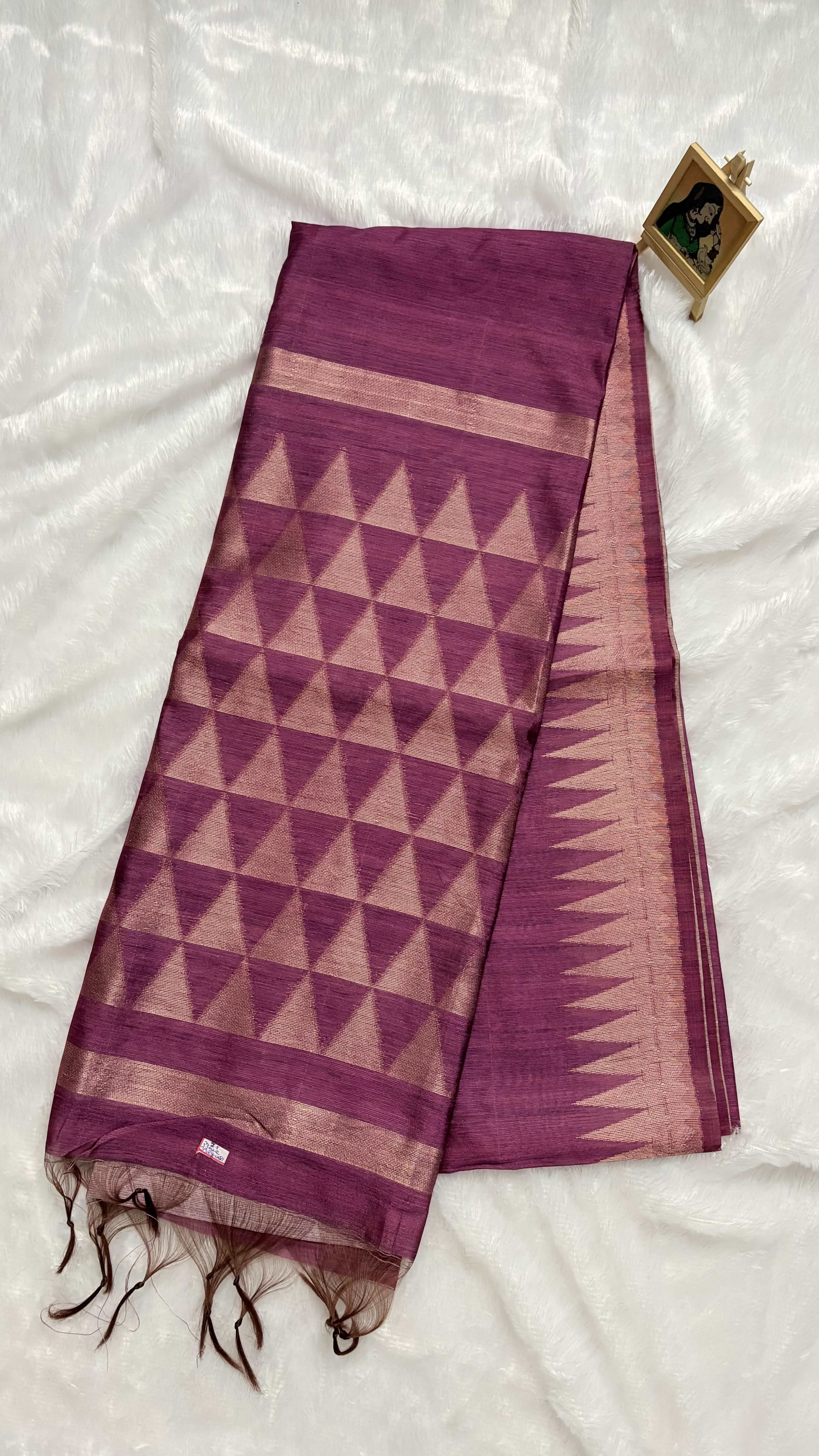 Soft Tussar Sarees with Temple border - Pink — Pink/Peach Chanderi Tussar saree