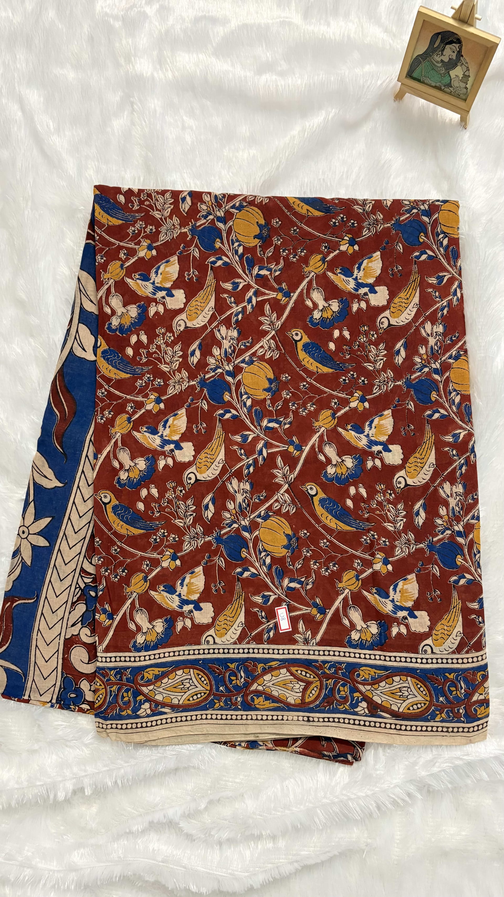 Pure Kalamkari Cotton Saree - Red Bird — Red/Maroon Kalamkari Cotton saree