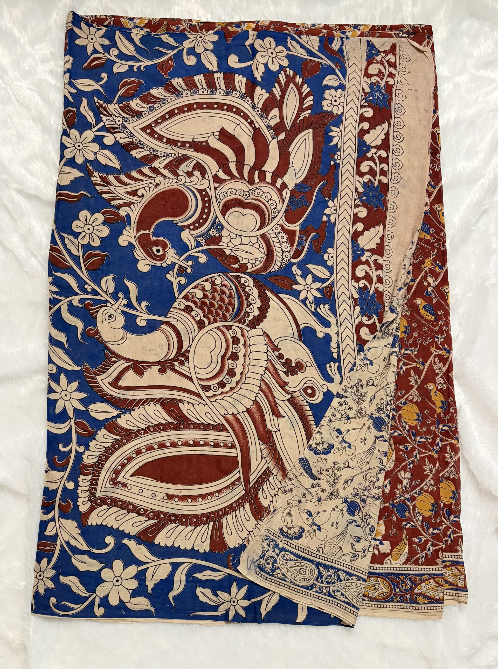 Pure Kalamkari Cotton Saree - Red Bird — Red/Maroon Kalamkari Cotton saree