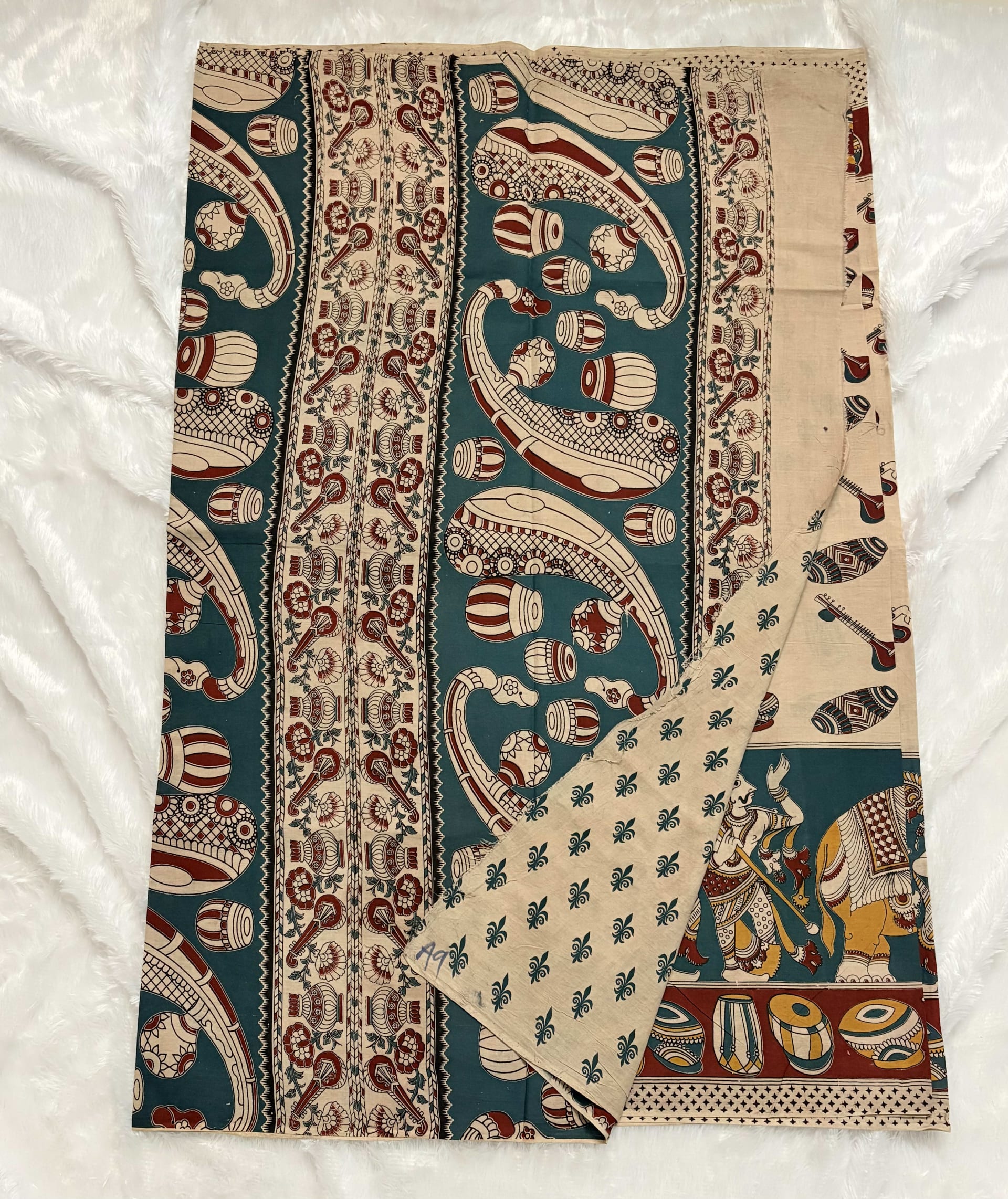 Pure Kalamkari Cotton Saree - White Dolak — White/Cream Kalamkari Cotton saree