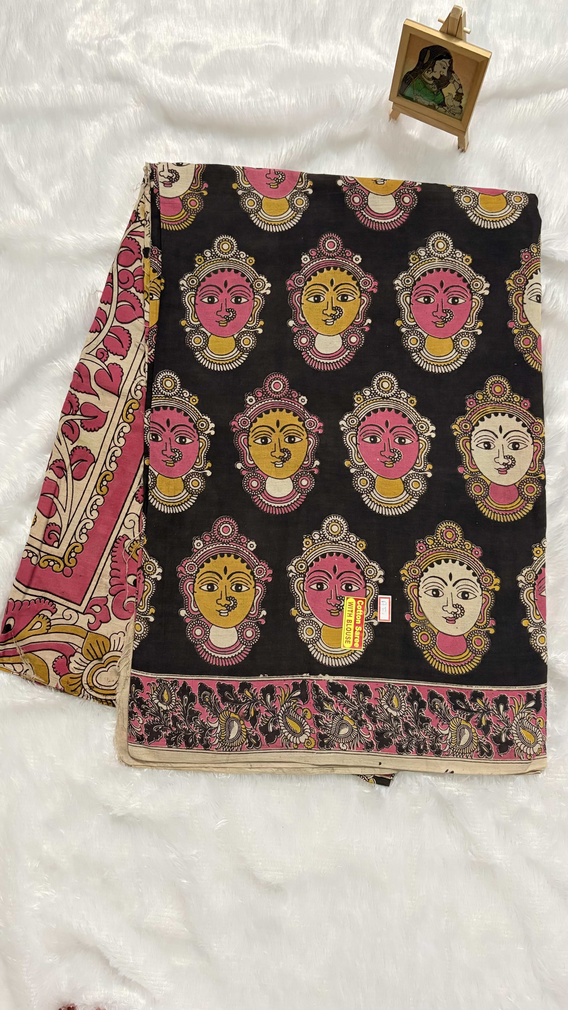 Pure Kalamkari Cotton Saree - Black Devi — Black/Grey Kalamkari Cotton saree