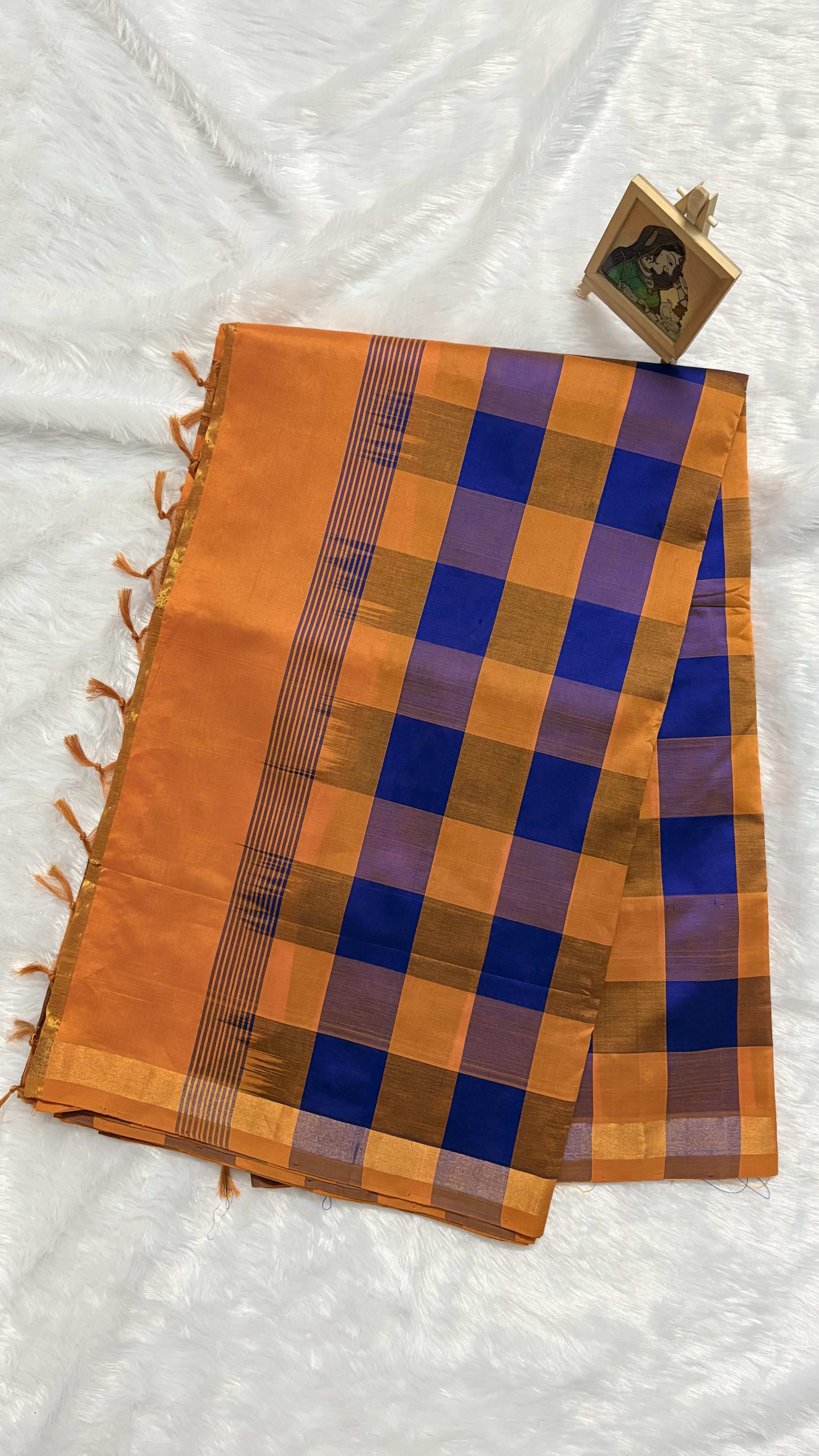 Paturu Pattu Saree - Orange and blue — Orange Chanderi Cotton Silk saree