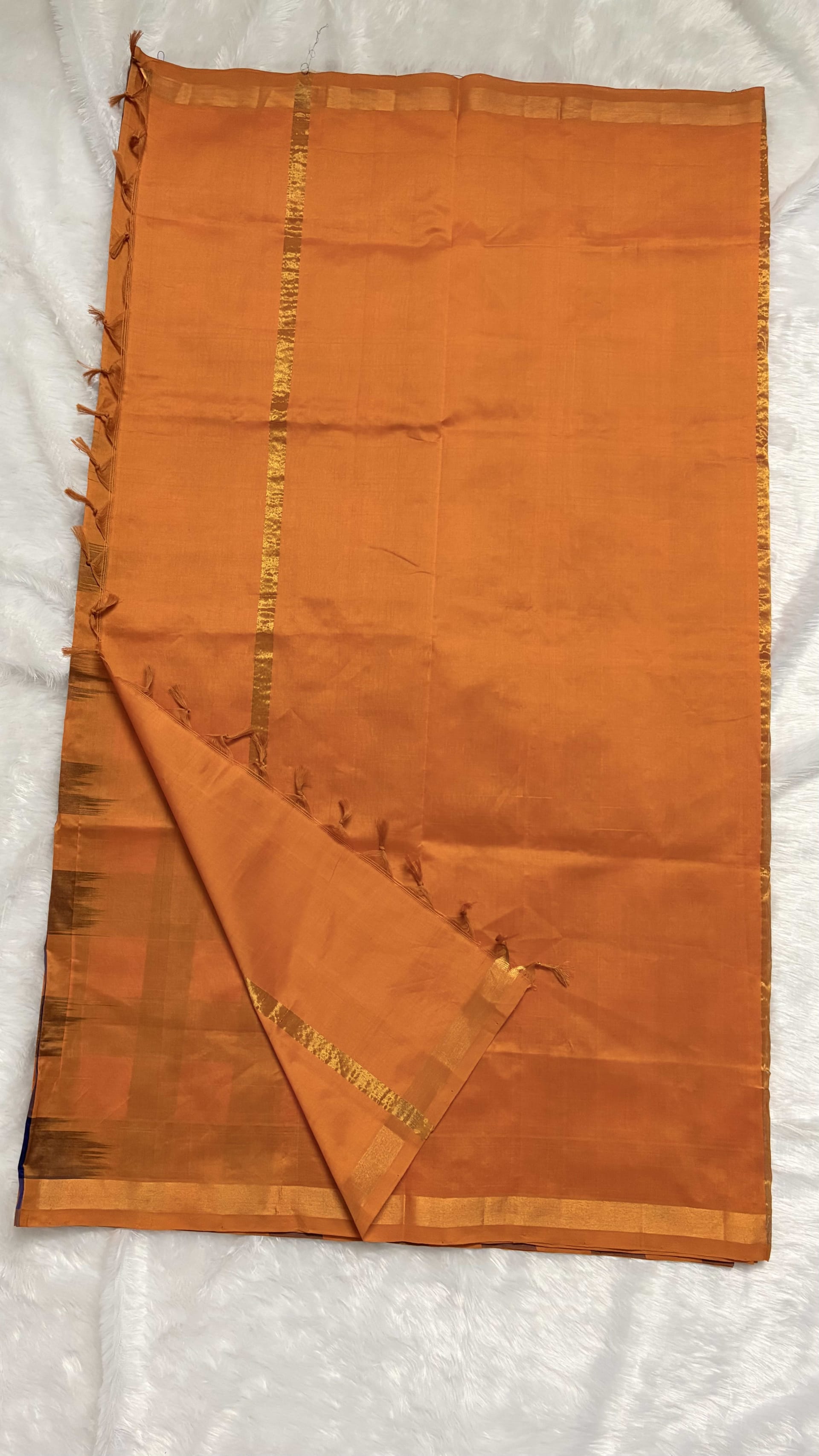 Paturu Pattu Saree - Orange and blue — Orange Chanderi Cotton Silk saree