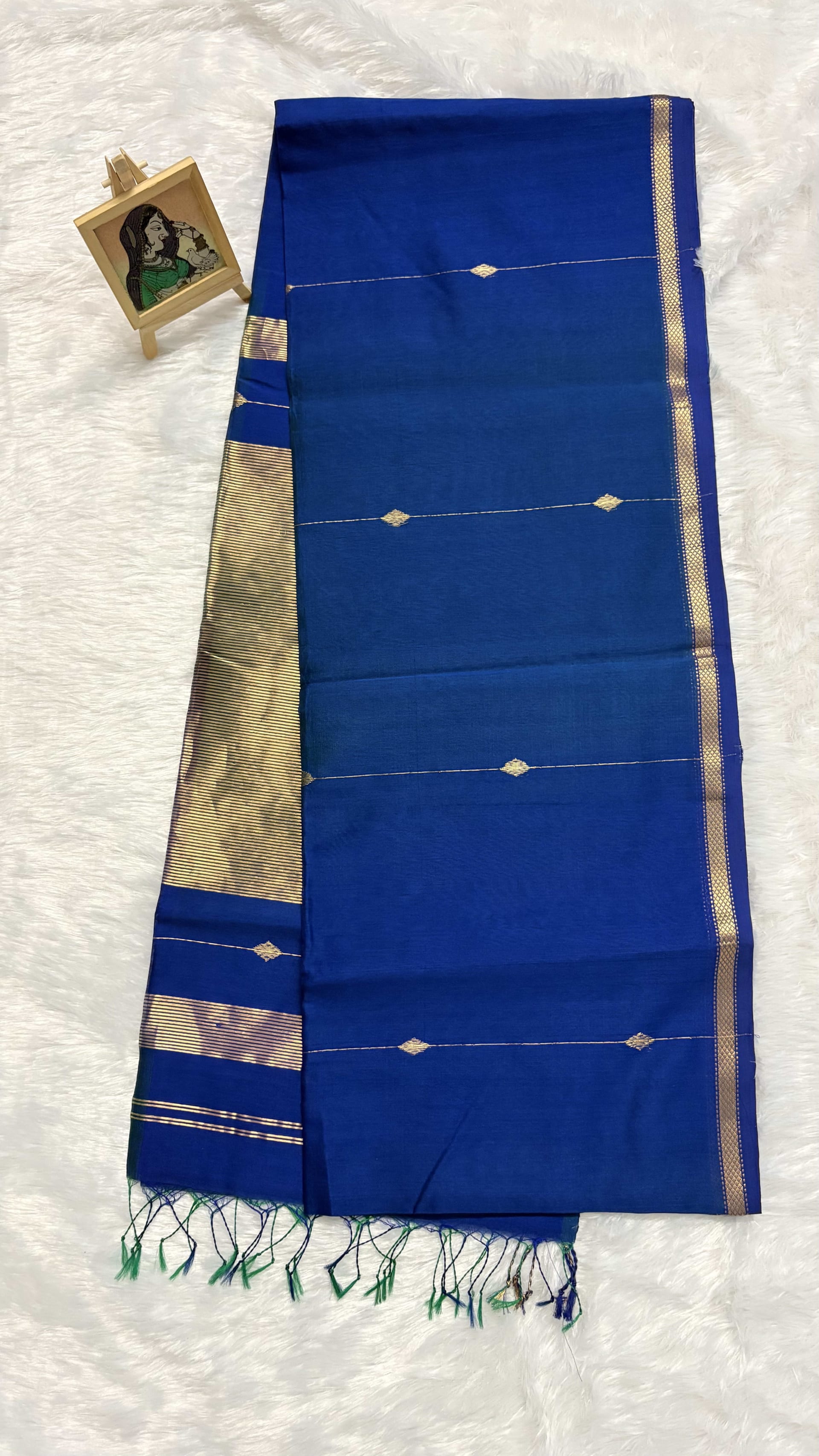 Pure Maheshwari Cotton Silk Saree - Blue and Green — Blue Maheshwari Cotton Silk saree
