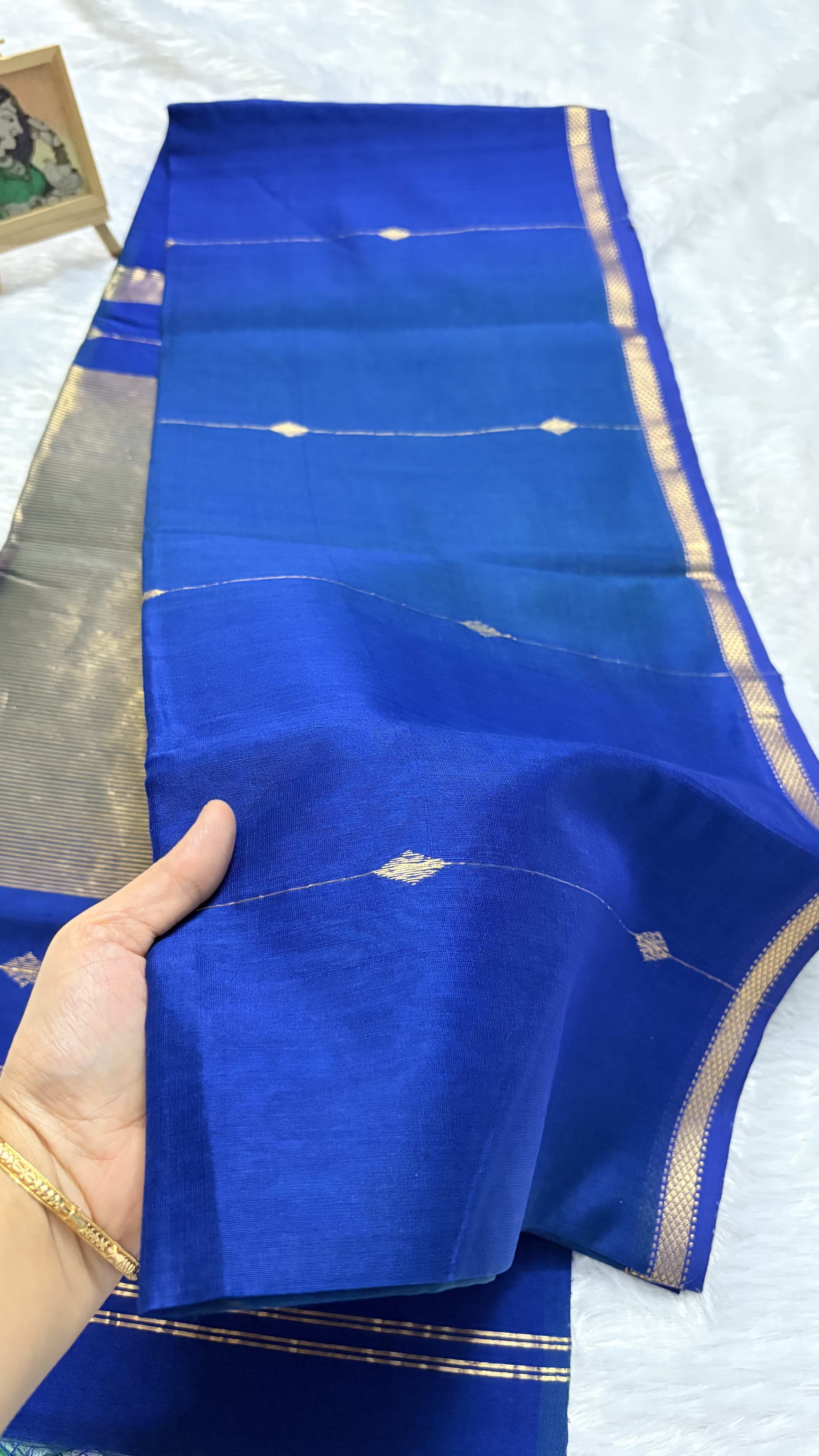 Pure Maheshwari Cotton Silk Saree - Blue and Green — Blue Maheshwari Cotton Silk saree