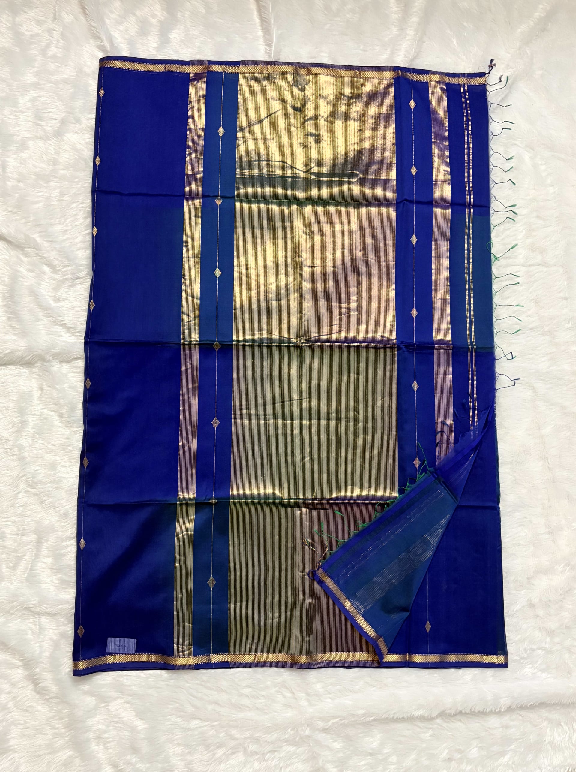 Pure Maheshwari Cotton Silk Saree - Blue and Green — Blue Maheshwari Cotton Silk saree