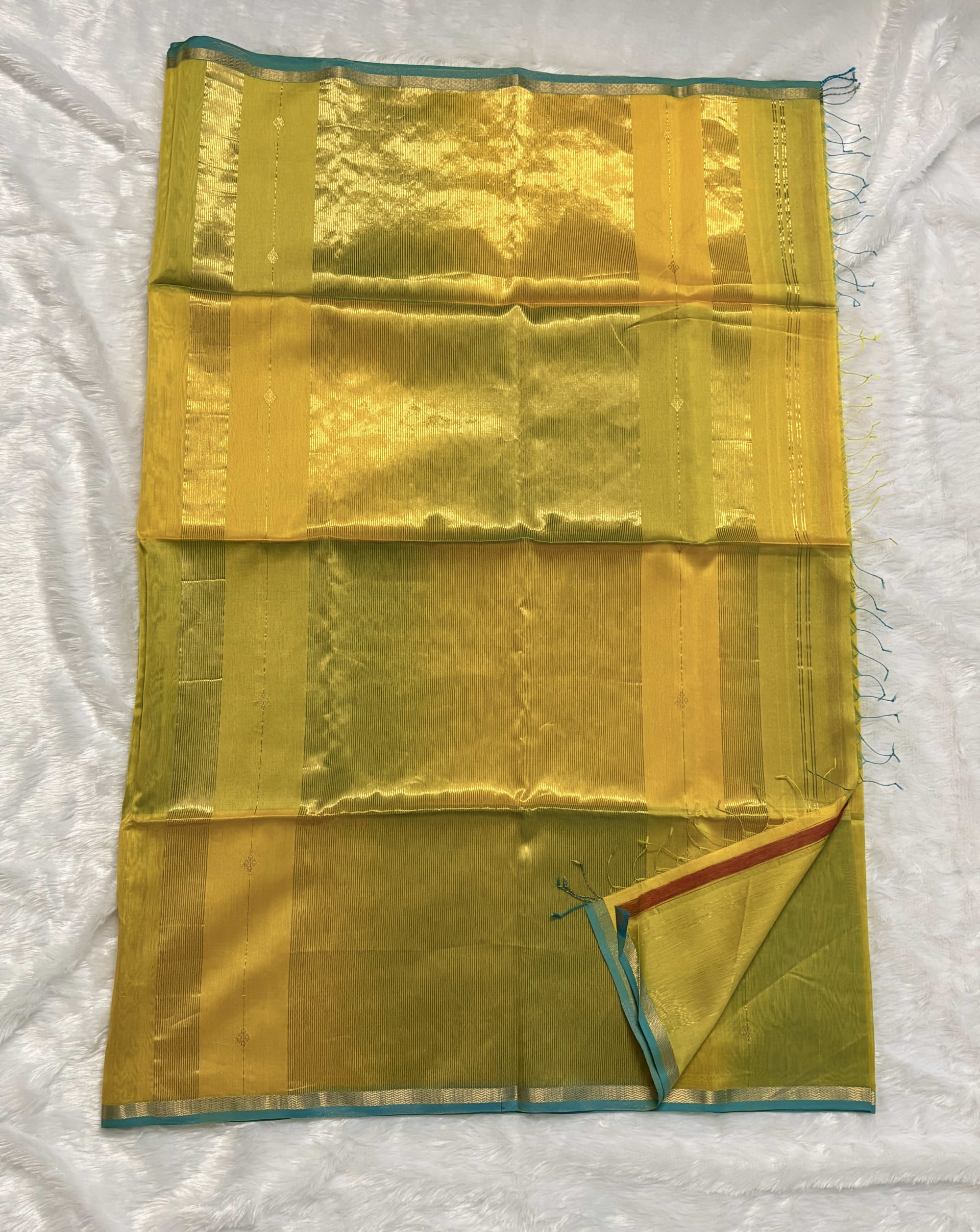 Pure Maheshwari Cotton Silk Saree - Yellow and Blue — Yellow Maheshwari Cotton Silk saree