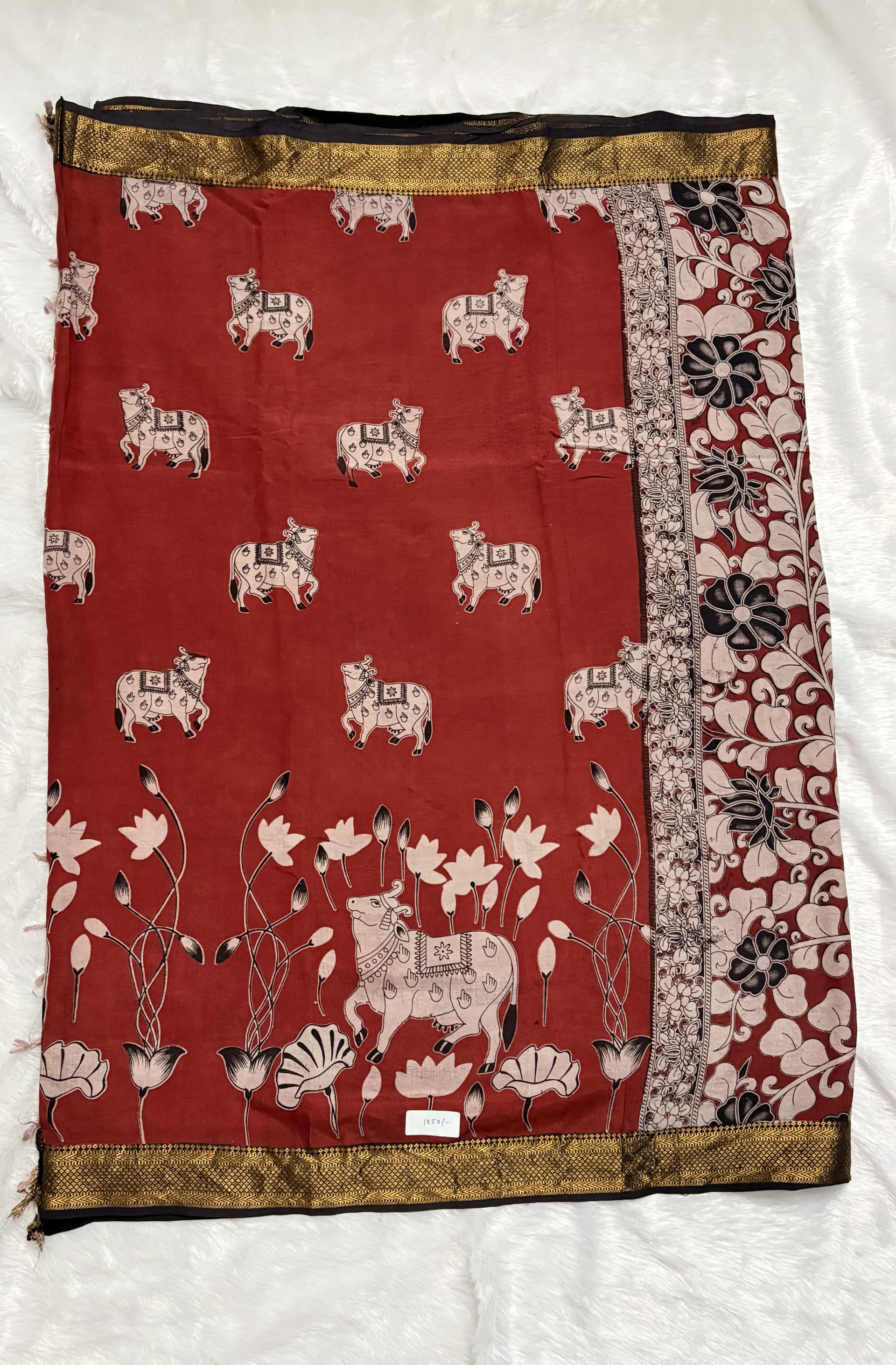 Chennur silk with Nizam Border - Red Pichwai — Red/Maroon Kalamkari Cotton Silk saree