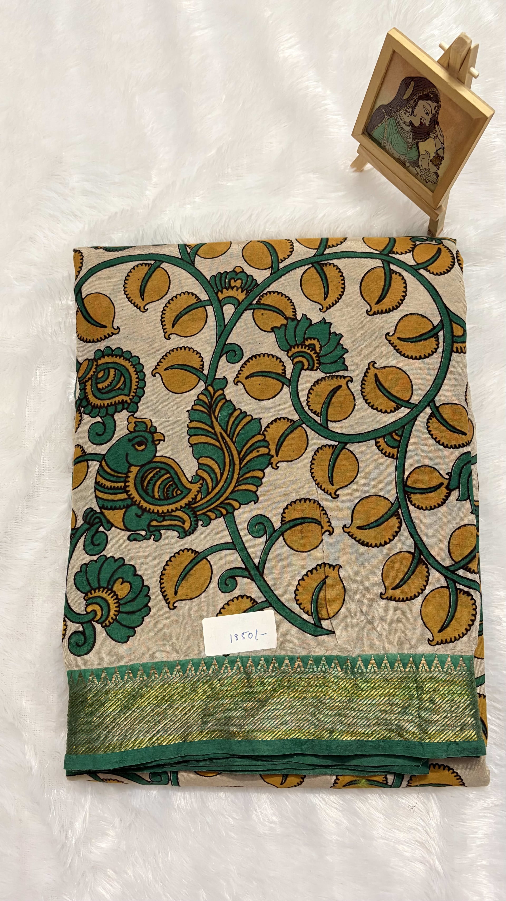 Chennur silk with Nizam border - Green leaves — Green Kalamkari Cotton Silk saree