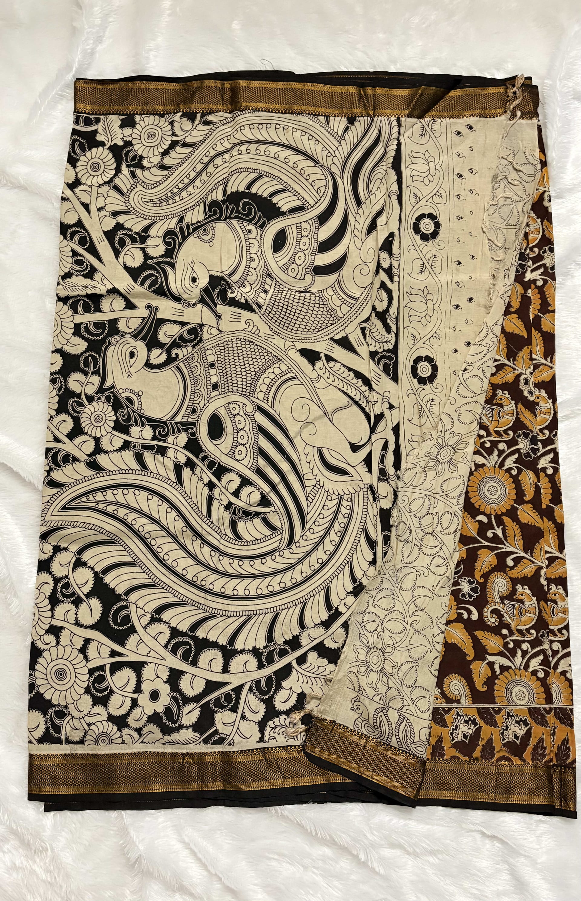 Chennur silk with Nizam Border - Coffee Brown — Red/Maroon Kalamkari Cotton Silk saree