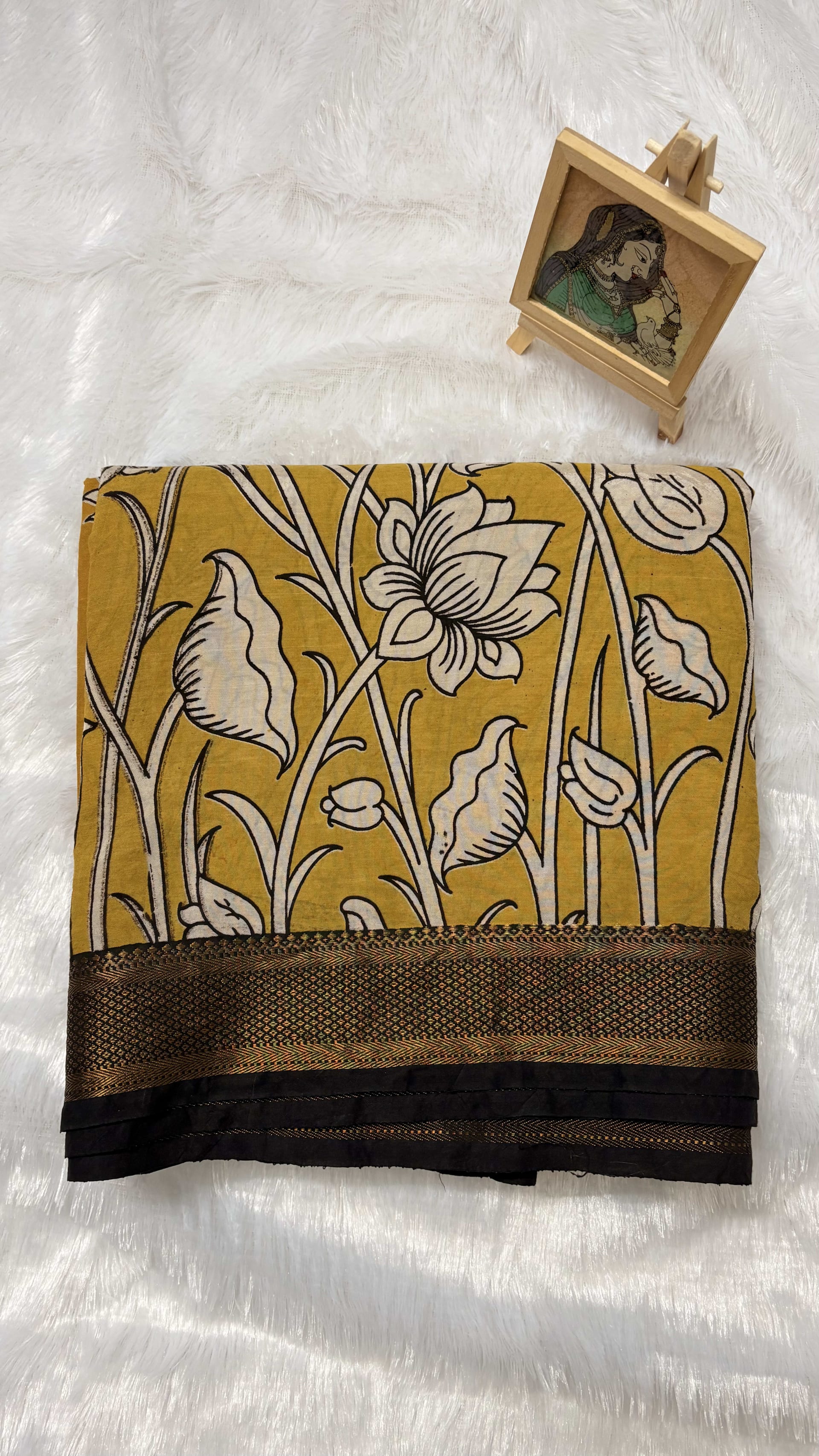 Chennur silk with Nizam Border - Yellow Floral — Yellow Kalamkari Cotton Silk saree
