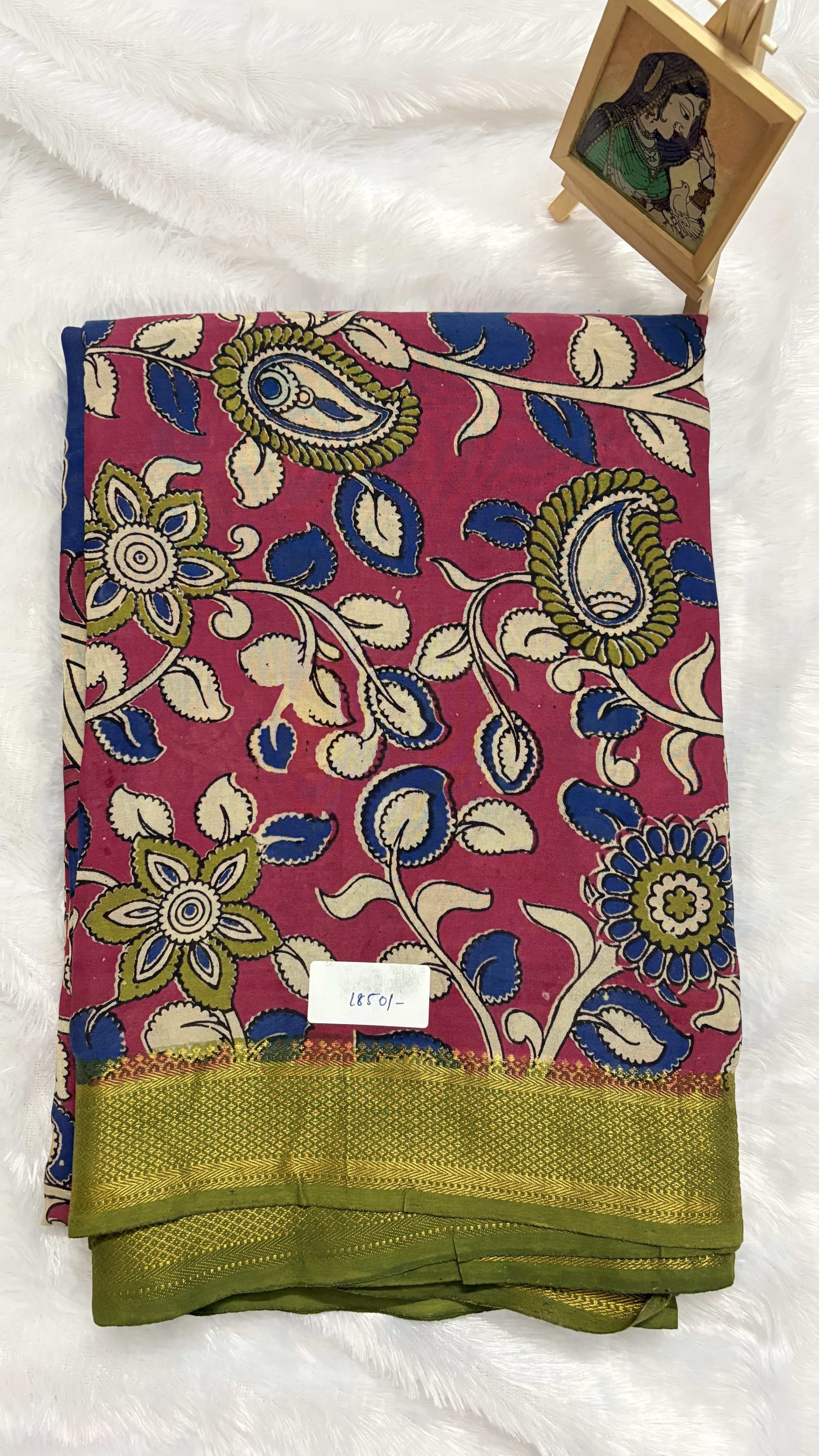 Chennur Silk with Nizam Border - Dark Pink Green — Pink/Peach Kalamkari Cotton Silk saree