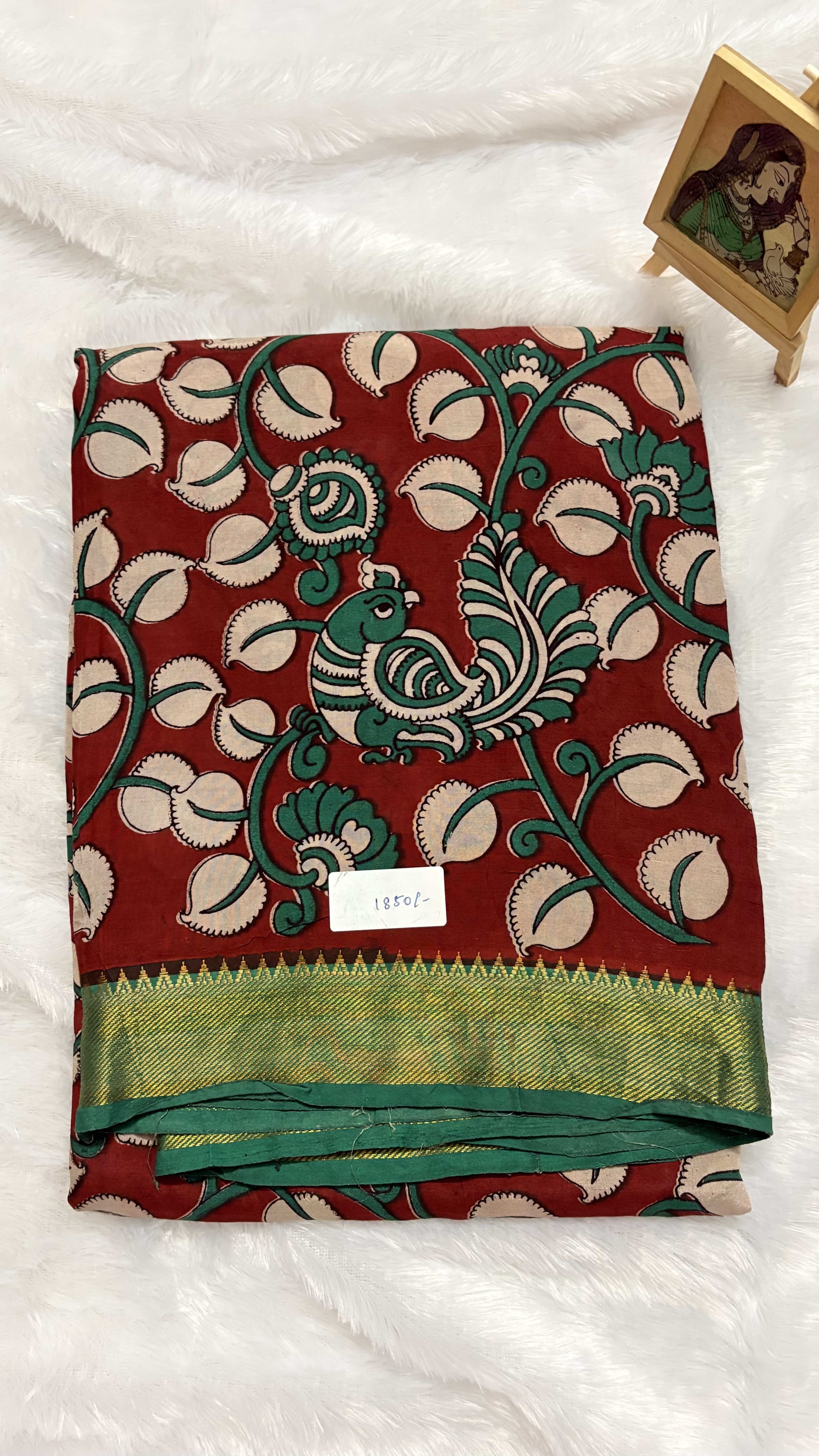 Chennur silk with Nizam border - Maroon and green — Red/Maroon Kalamkari Cotton Silk saree