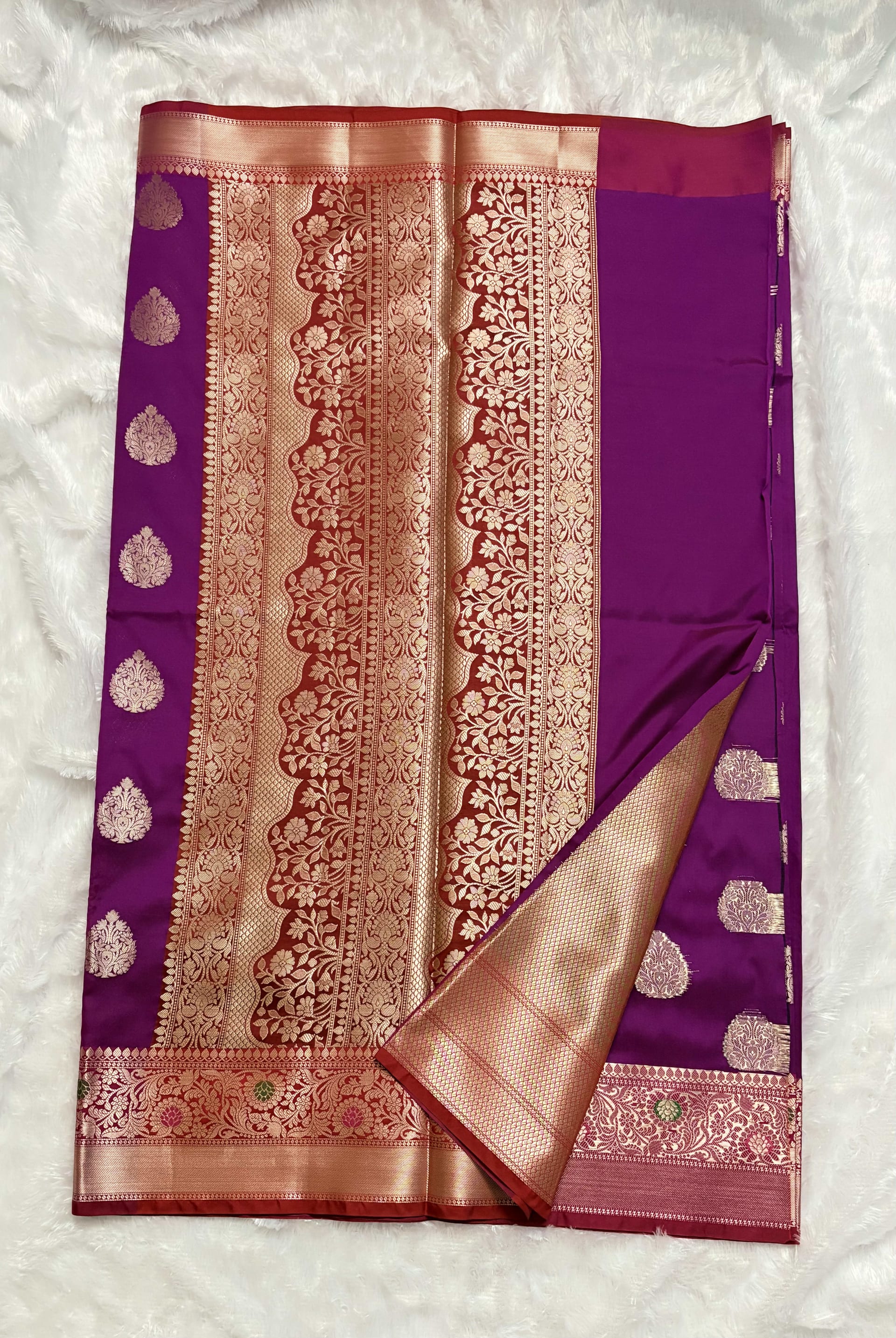 Semi Katan Silk Saree - Pink — Pink/Peach Banarasi Katan saree
