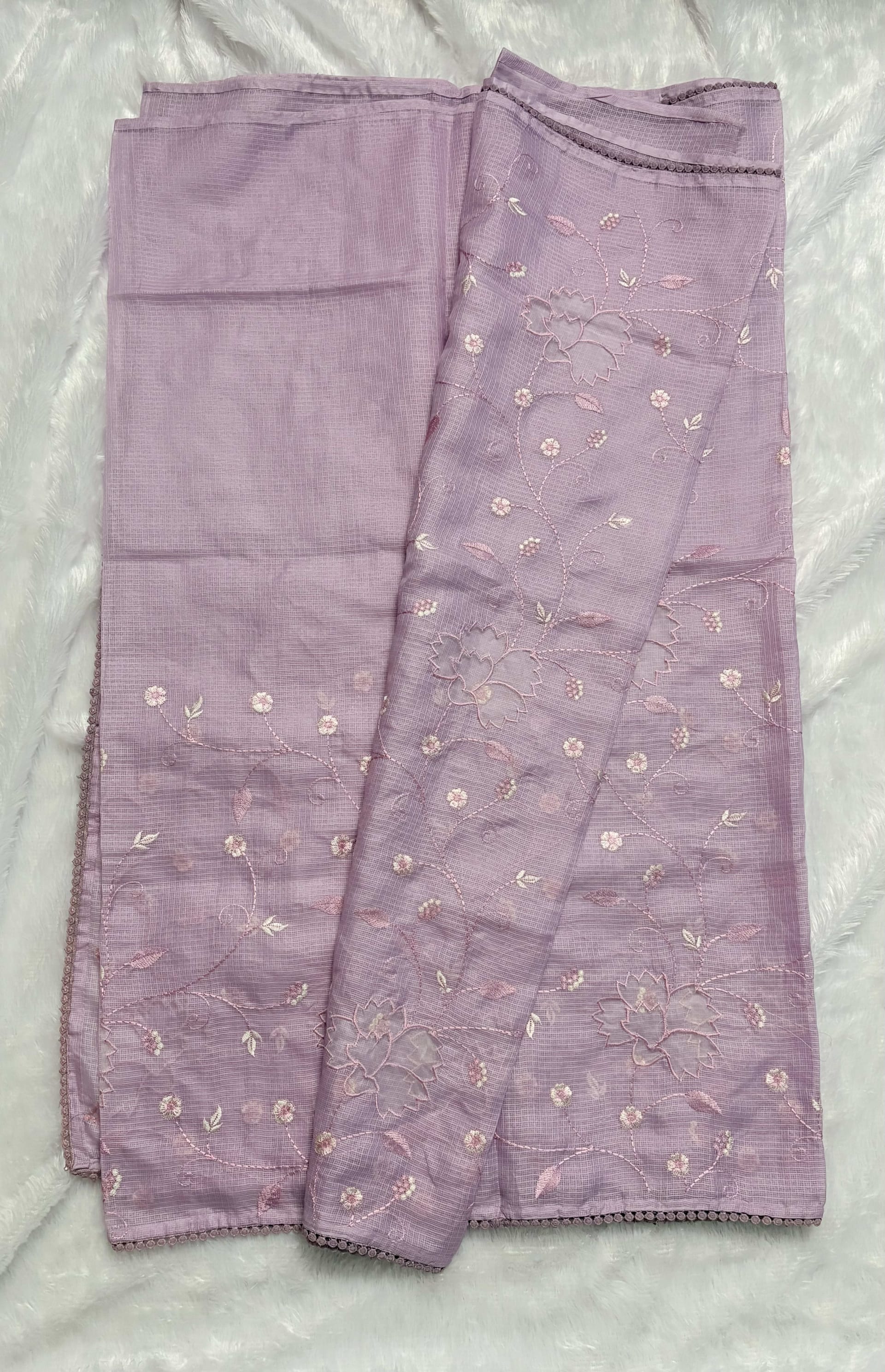Semi Kota Sarees With Applique Work - Lavender — Purple/Lavender Chanderi Kota saree