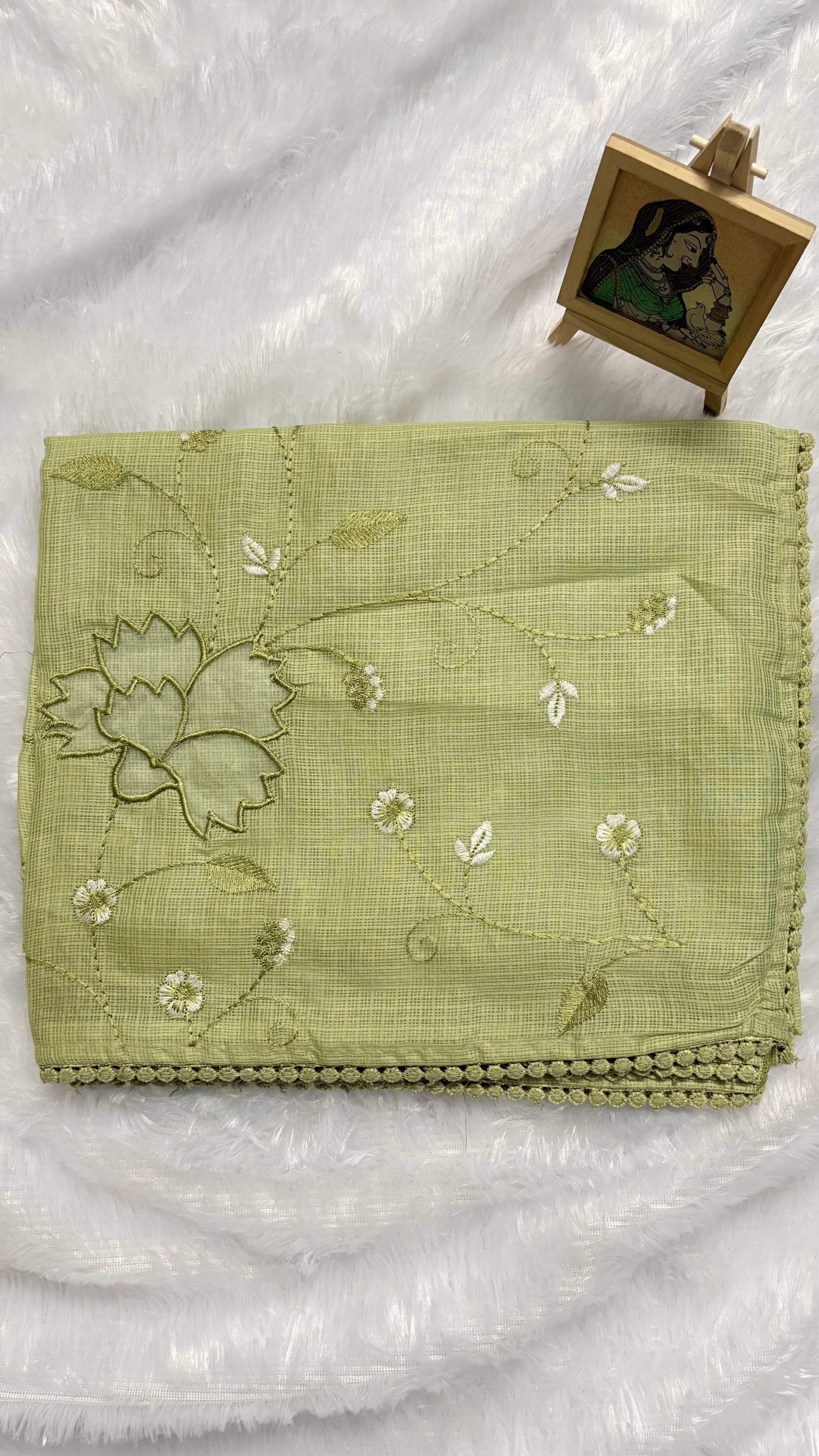 Semi Kota Sarees With Applique Work - Pista green — Green Chanderi Kota saree