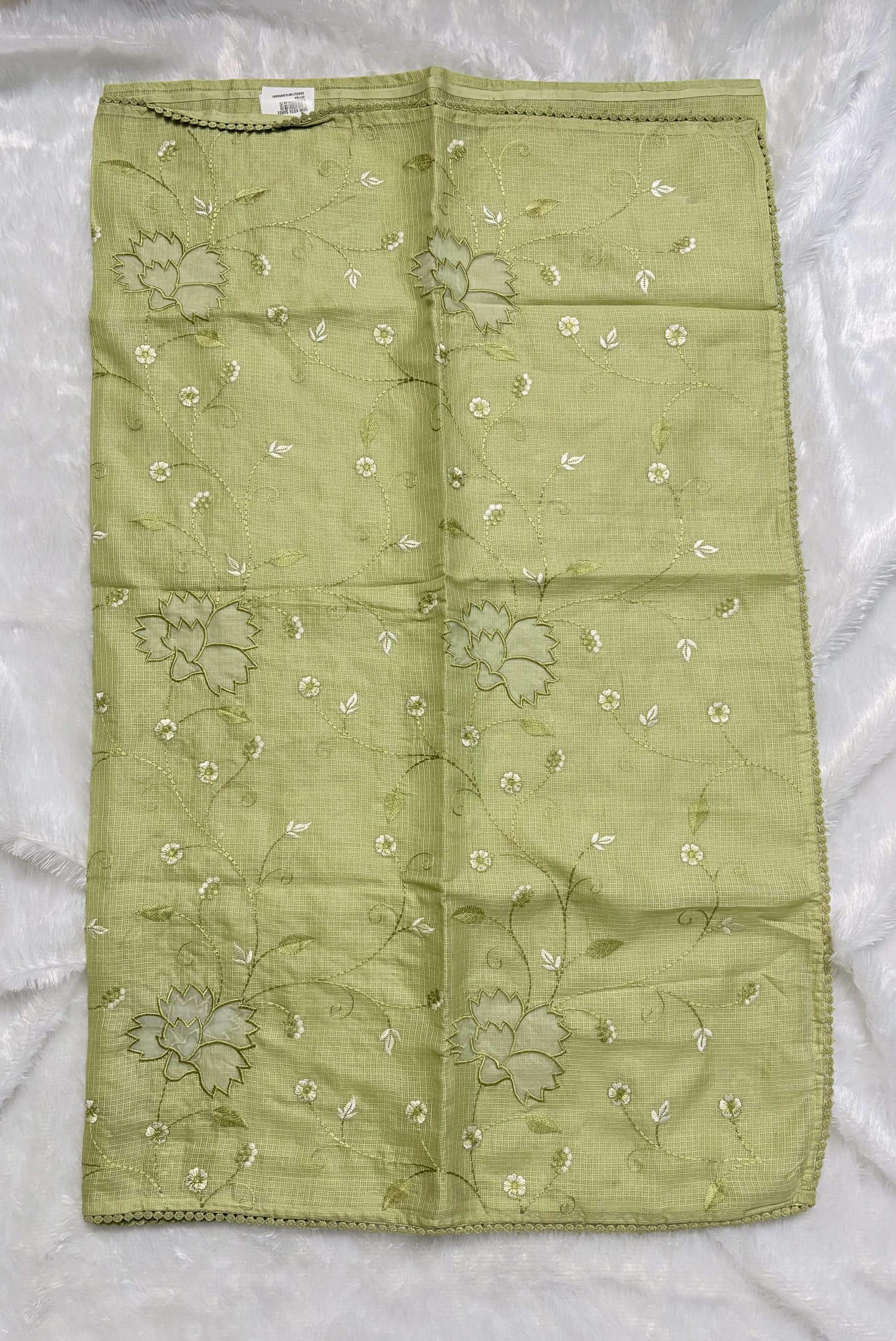 Semi Kota Sarees With Applique Work - Pista green — Green Chanderi Kota saree