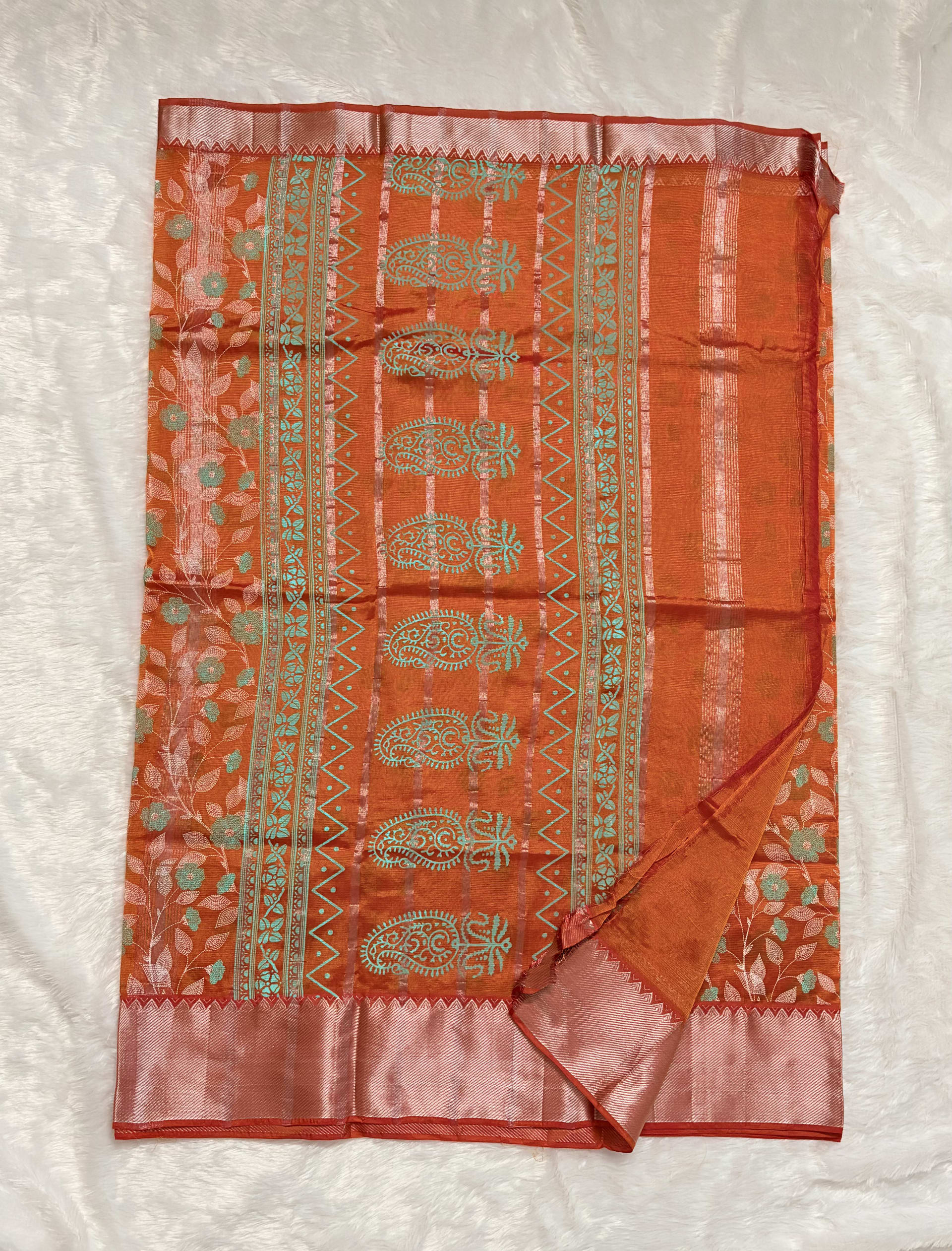 Mangalagiri Pattu Sarees - Orange — Orange Mangalagiri Silk saree