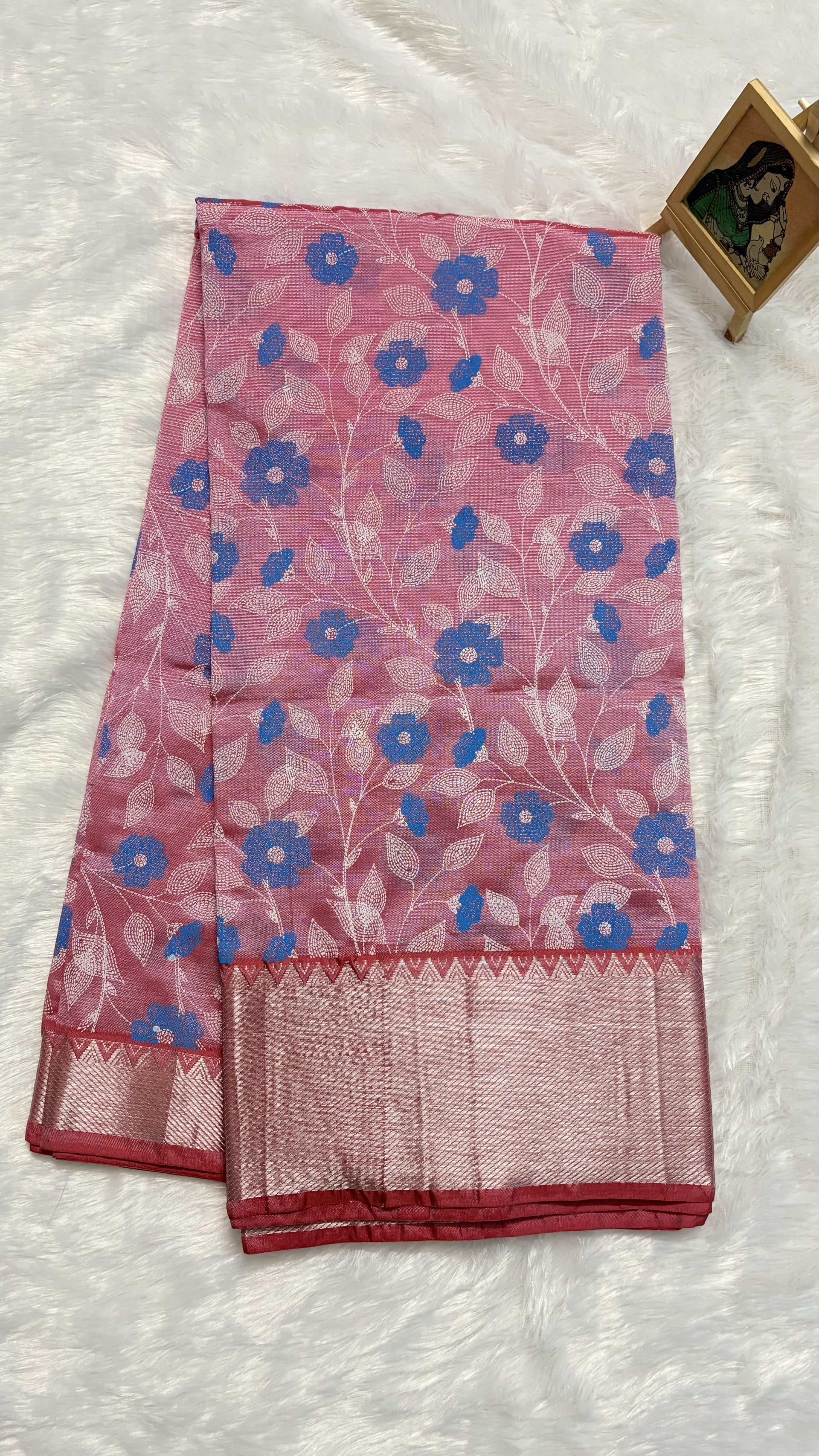 Mangalagiri Pattu Sarees - Baby pink — Pink/Peach Mangalagiri Silk saree