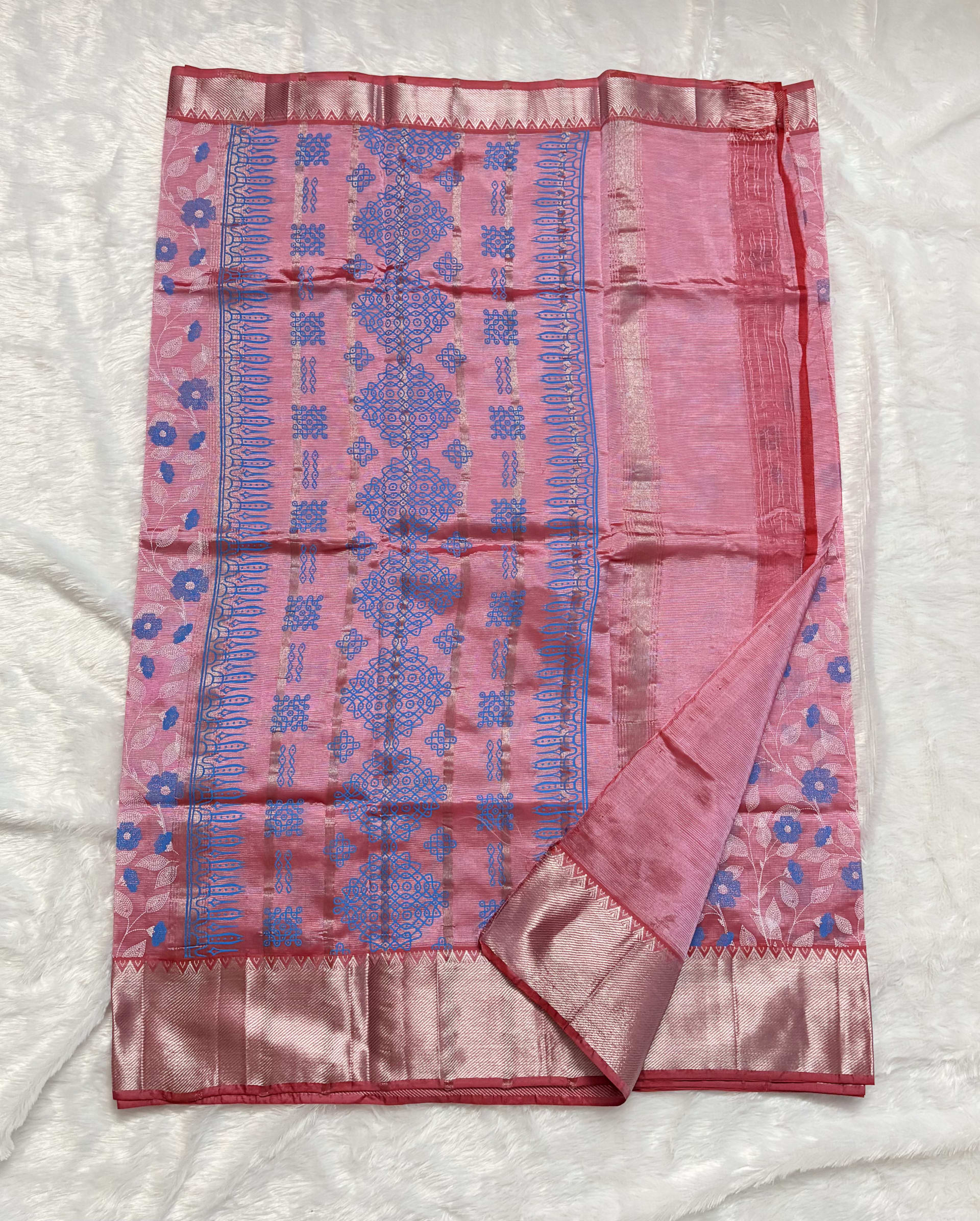Mangalagiri Pattu Sarees - Baby pink — Pink/Peach Mangalagiri Silk saree
