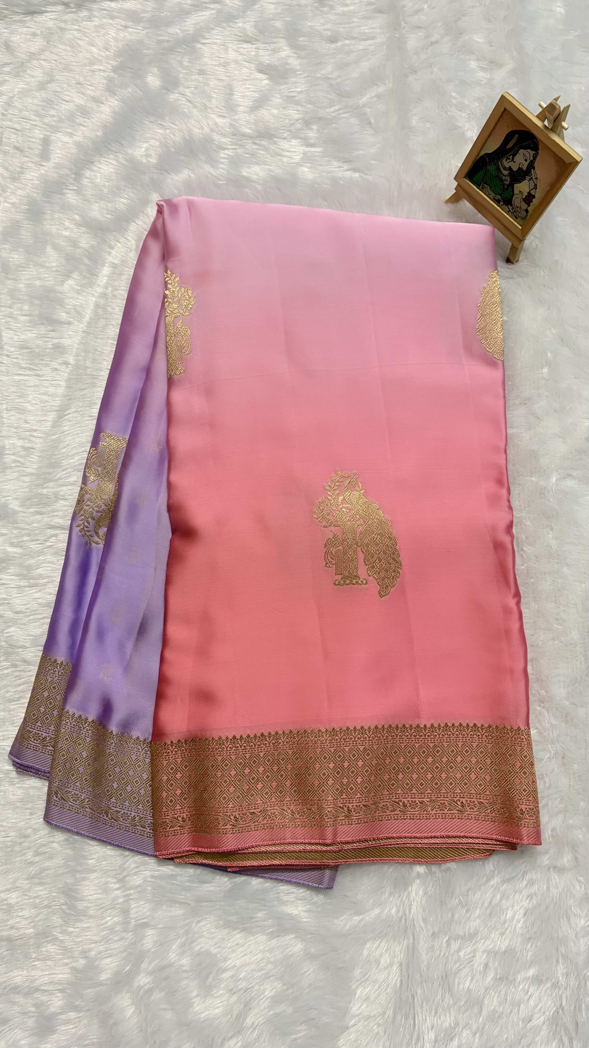 Mashru shaded silk saree - Pink — Pink/Peach Banarasi Mashru saree