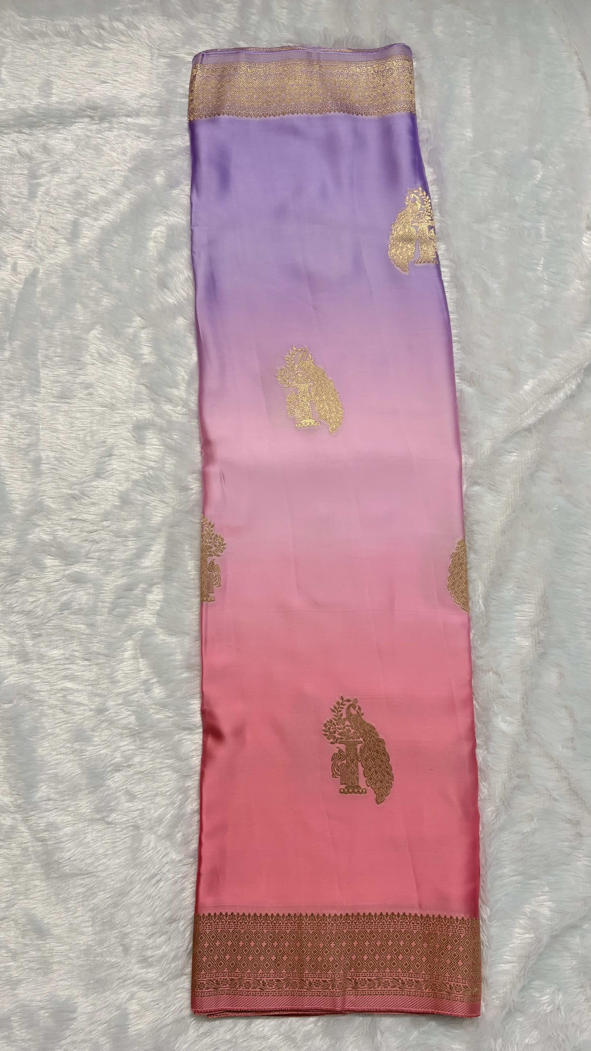 Mashru shaded silk saree - Pink — Pink/Peach Banarasi Mashru saree