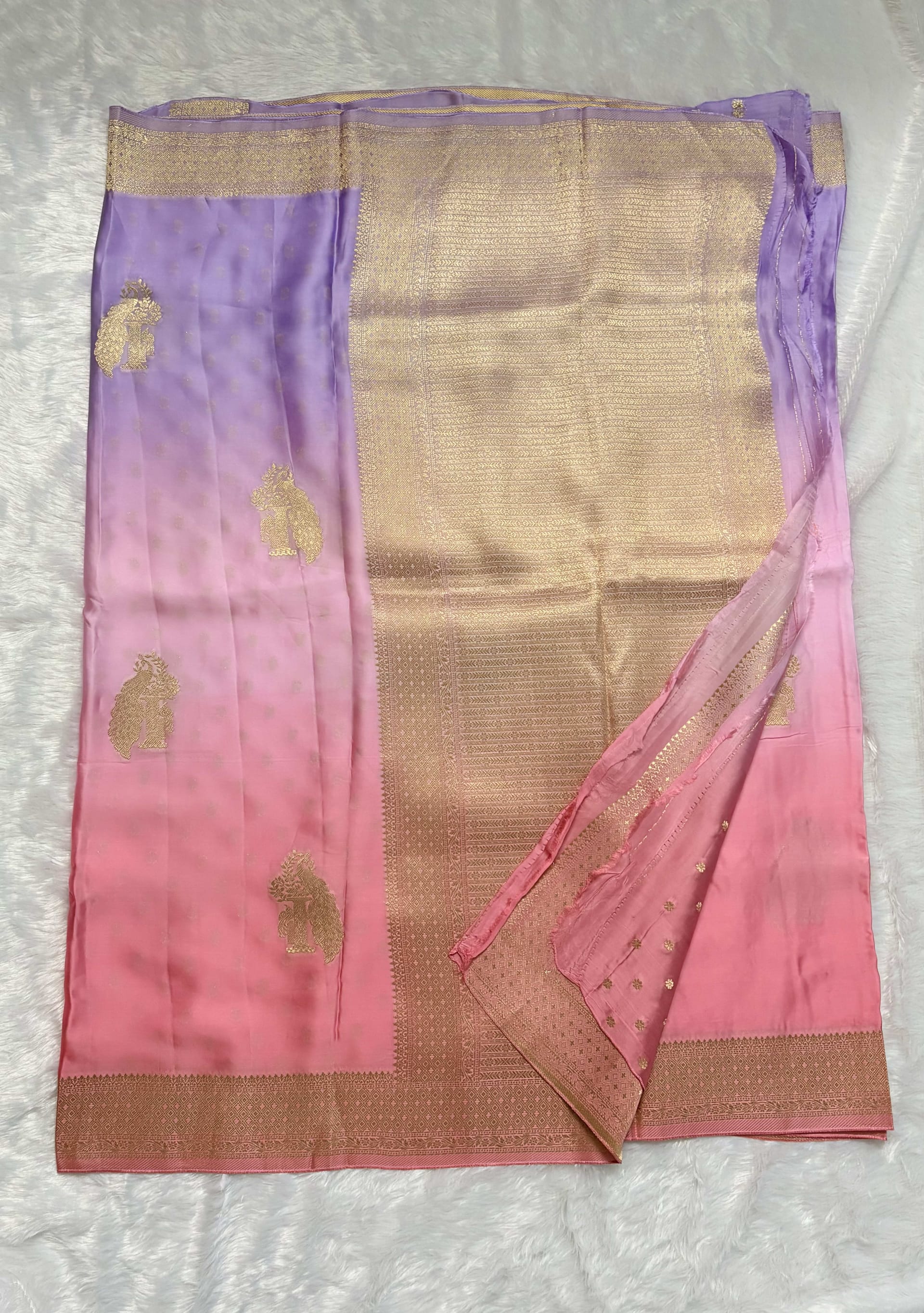 Mashru shaded silk saree - Pink — Pink/Peach Banarasi Mashru saree