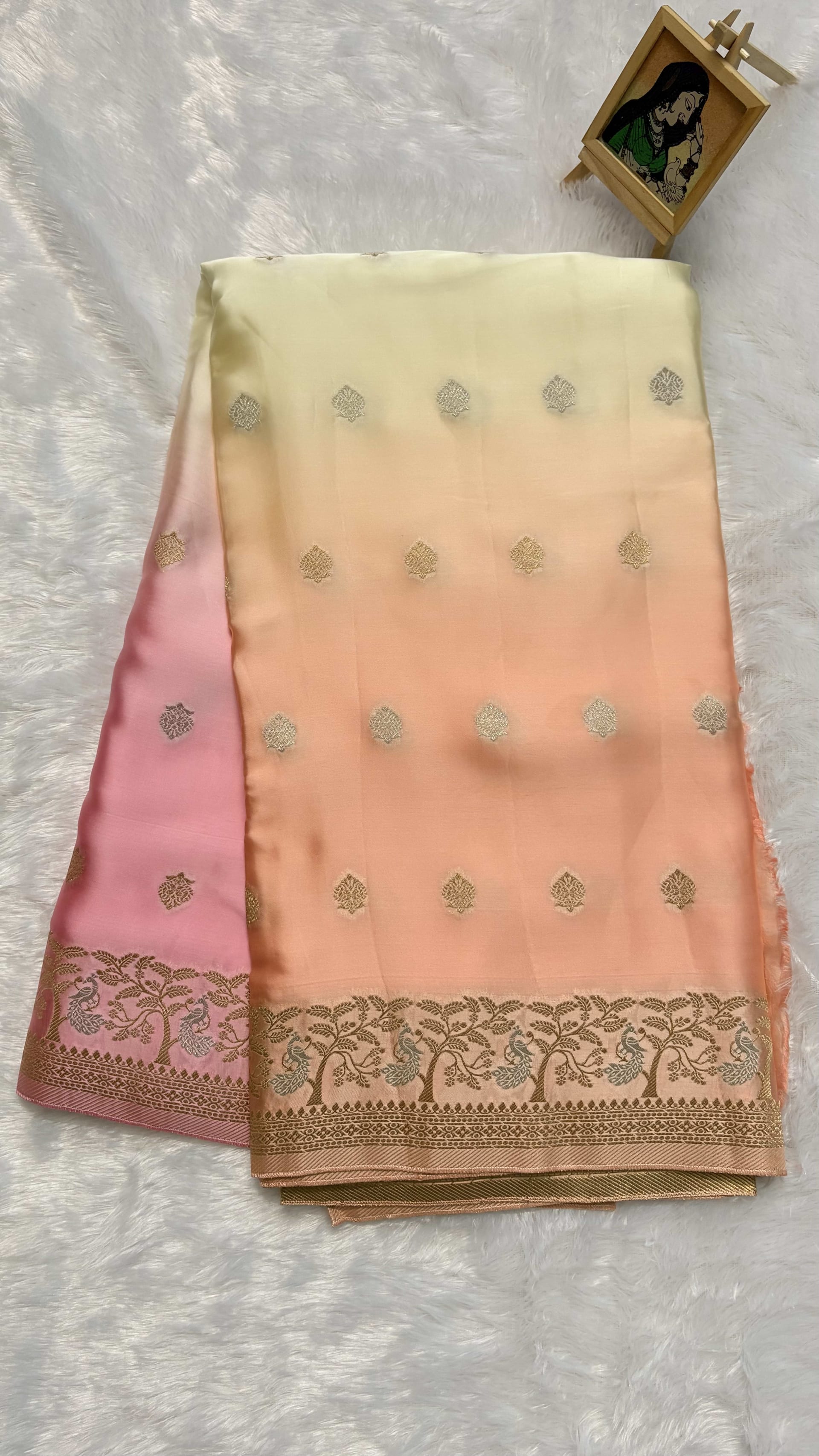 Mashru shaded silk saree - Peach — Pink/Peach Banarasi Mashru saree