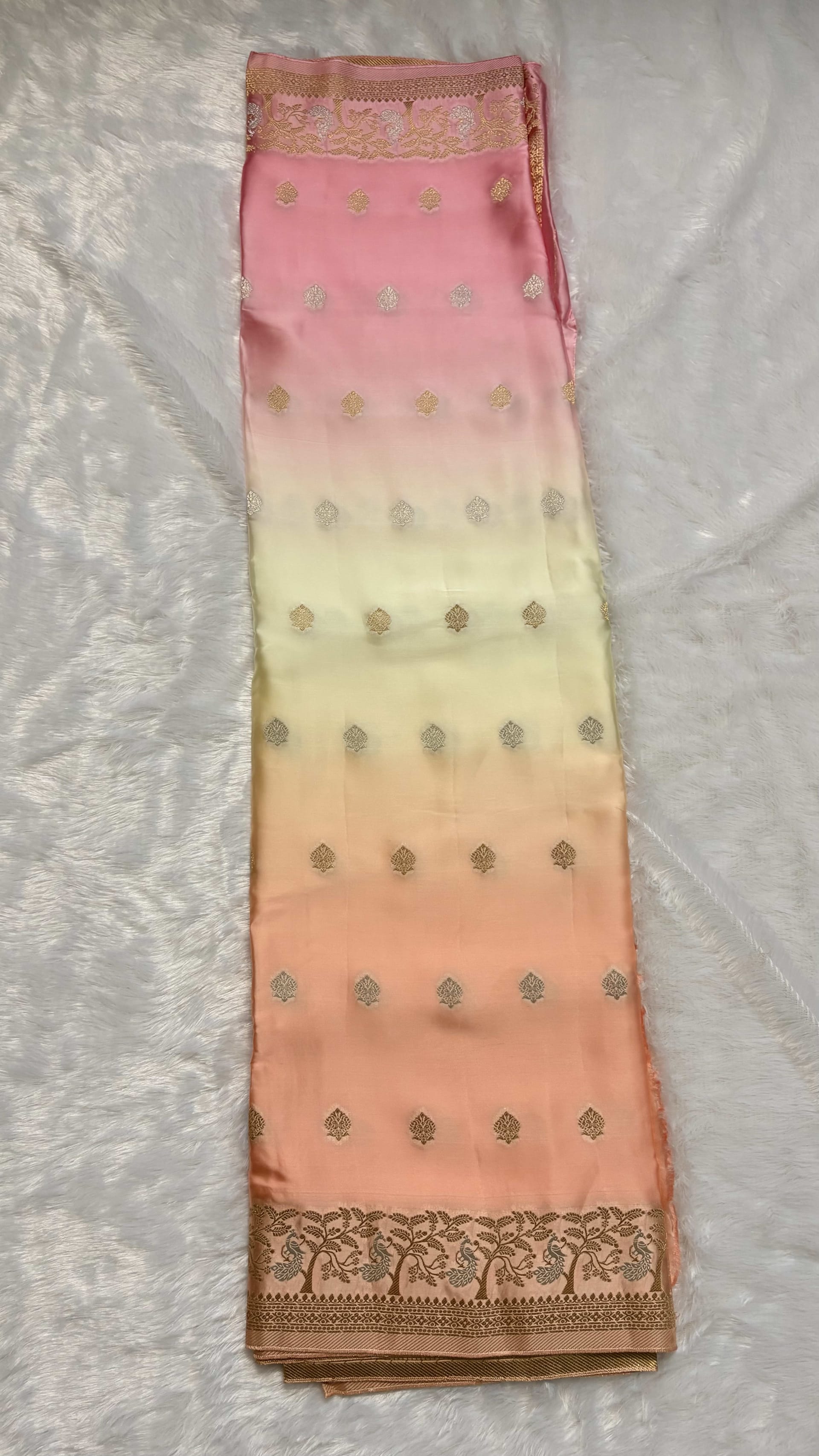 Mashru shaded silk saree - Peach — Pink/Peach Banarasi Mashru saree
