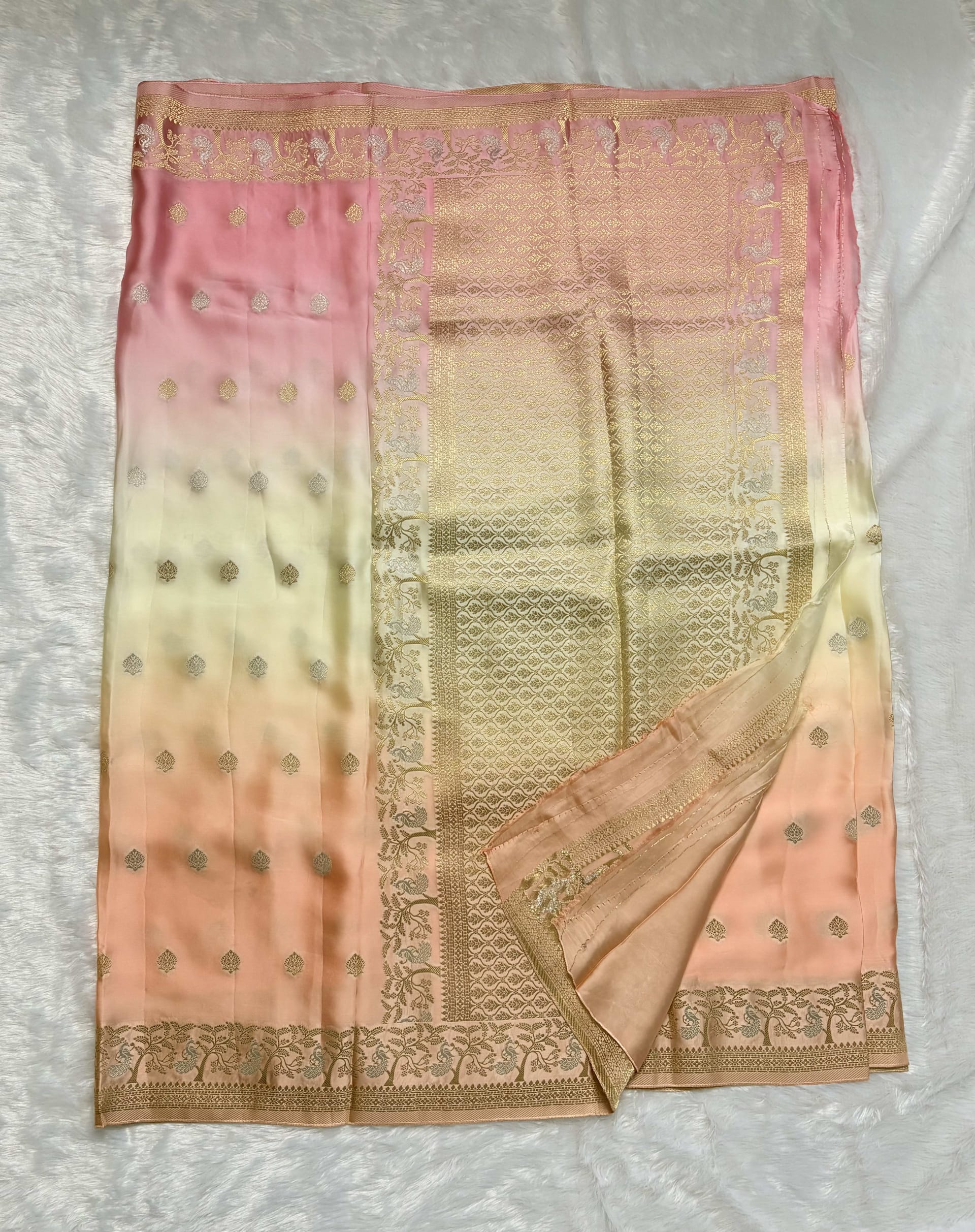 Mashru shaded silk saree - Peach — Pink/Peach Banarasi Mashru saree