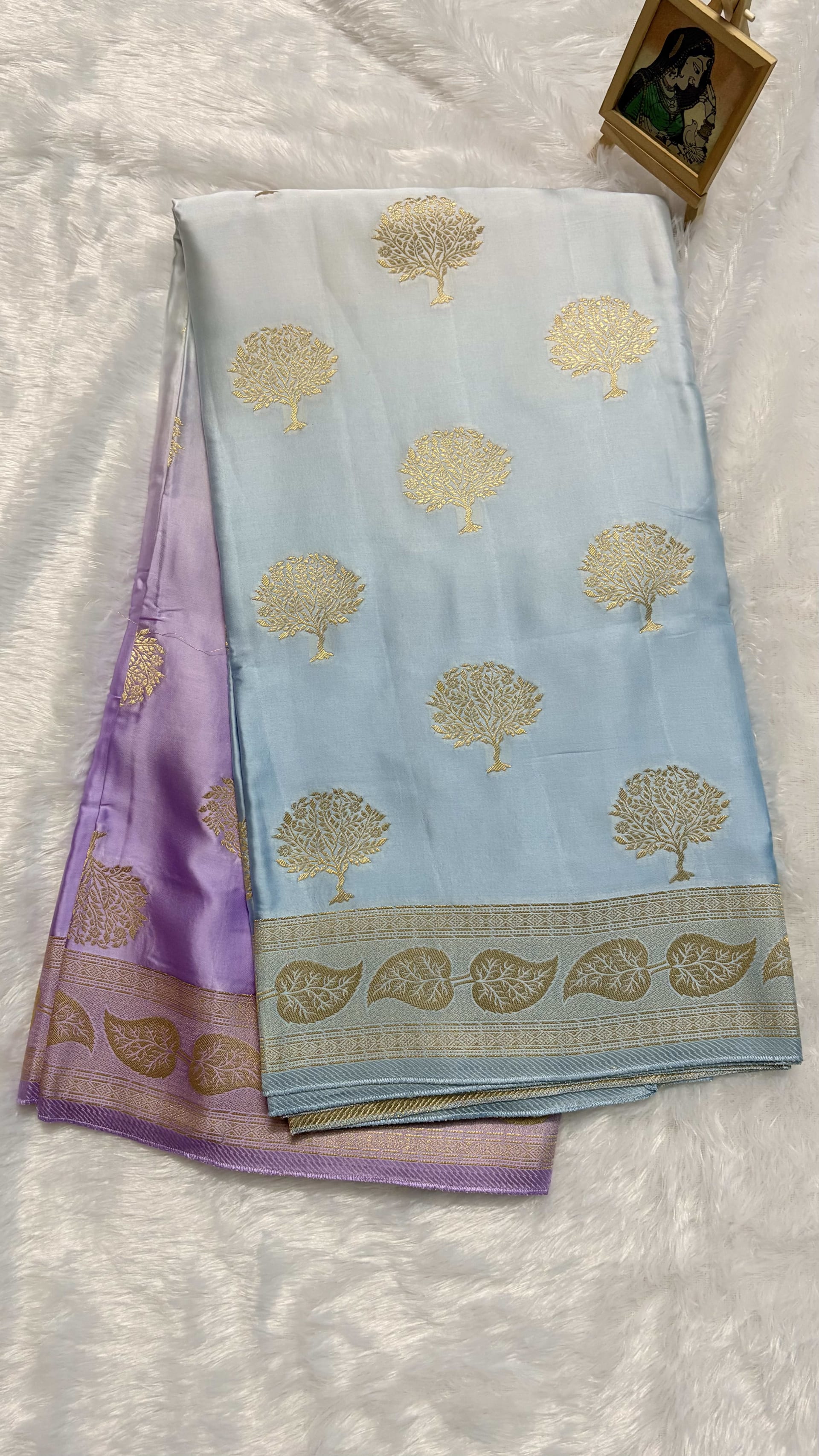 Mashru shaded silk saree - Blue — Blue Banarasi Mashru saree