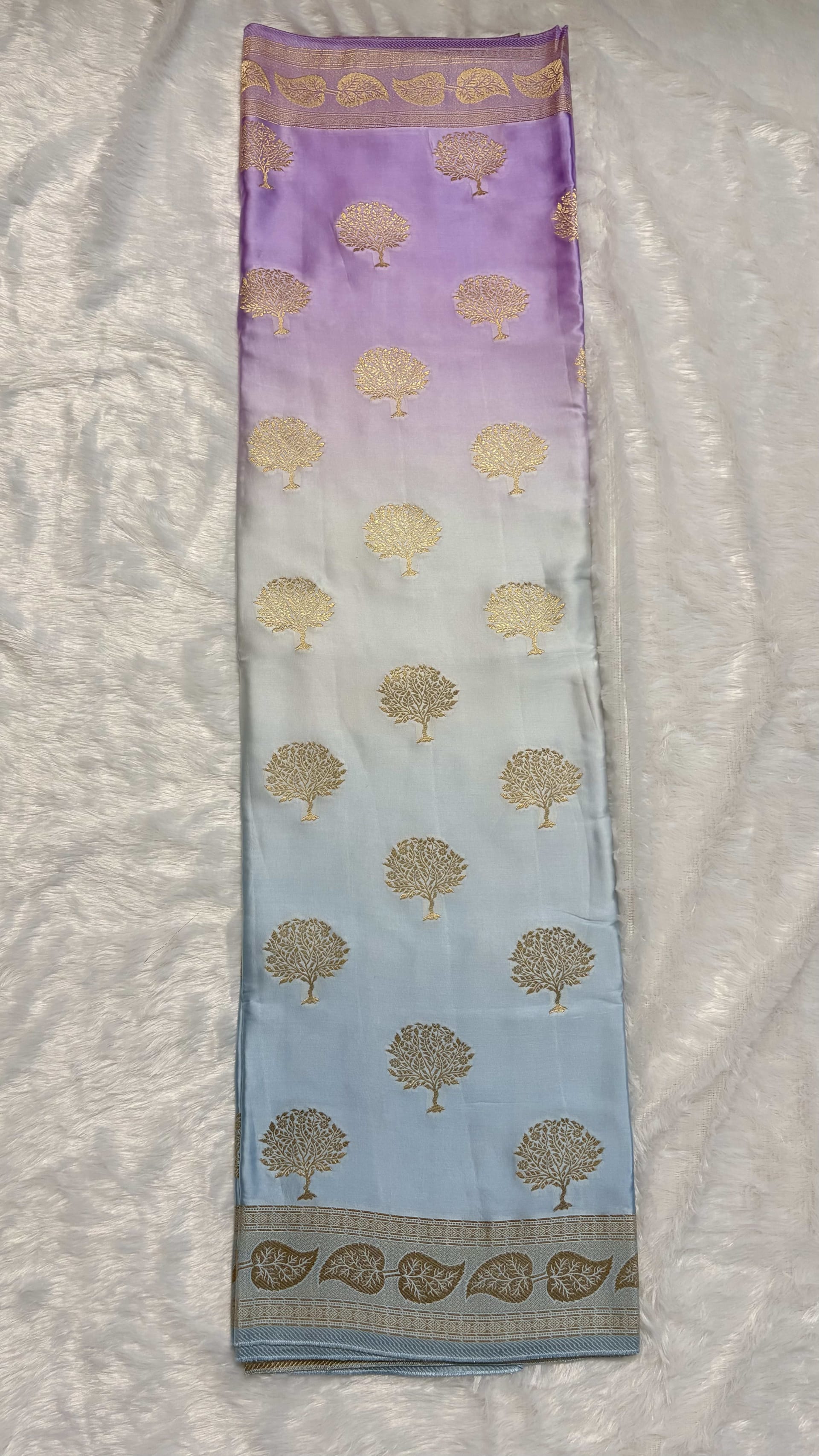 Mashru shaded silk saree - Blue — Blue Banarasi Mashru saree