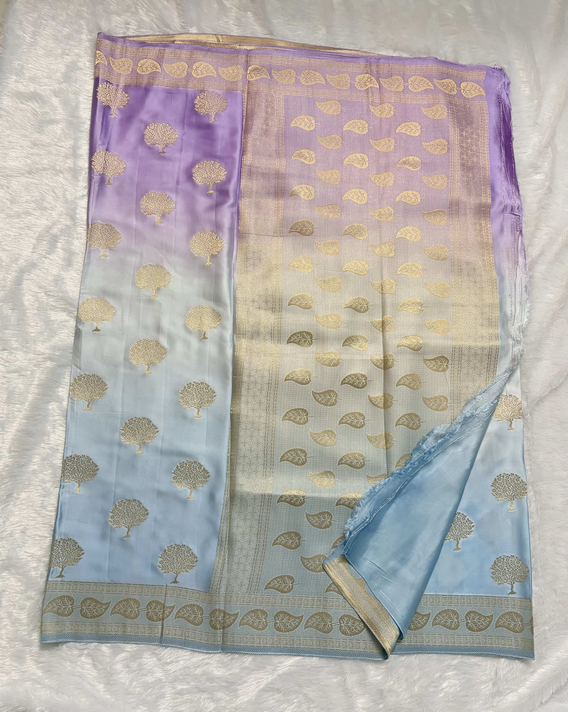 Mashru shaded silk saree - Blue — Blue Banarasi Mashru saree