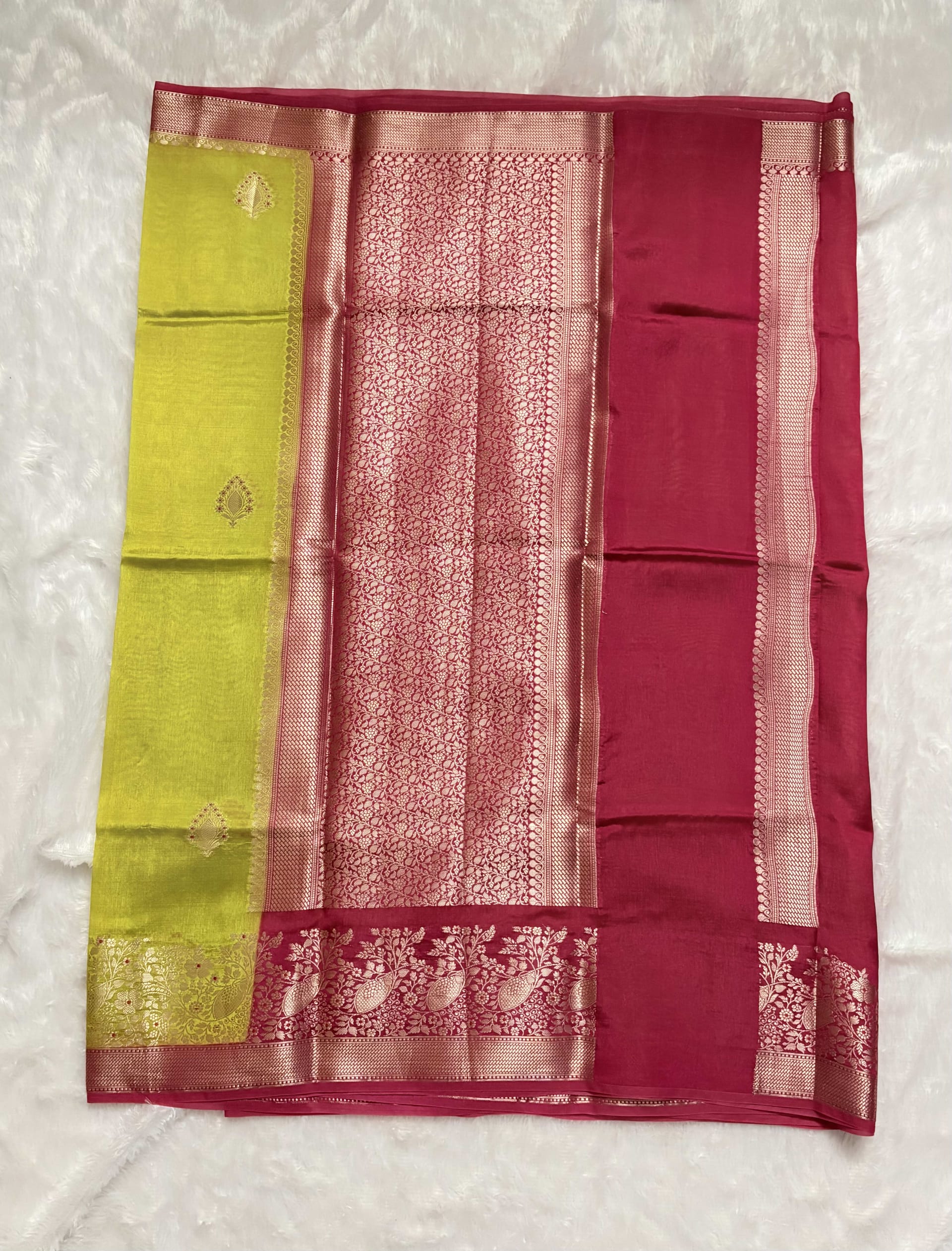 Pure Chiniya Silk Saree with Meenakari Weaving - Olive Green — Green Banarasi Silk saree