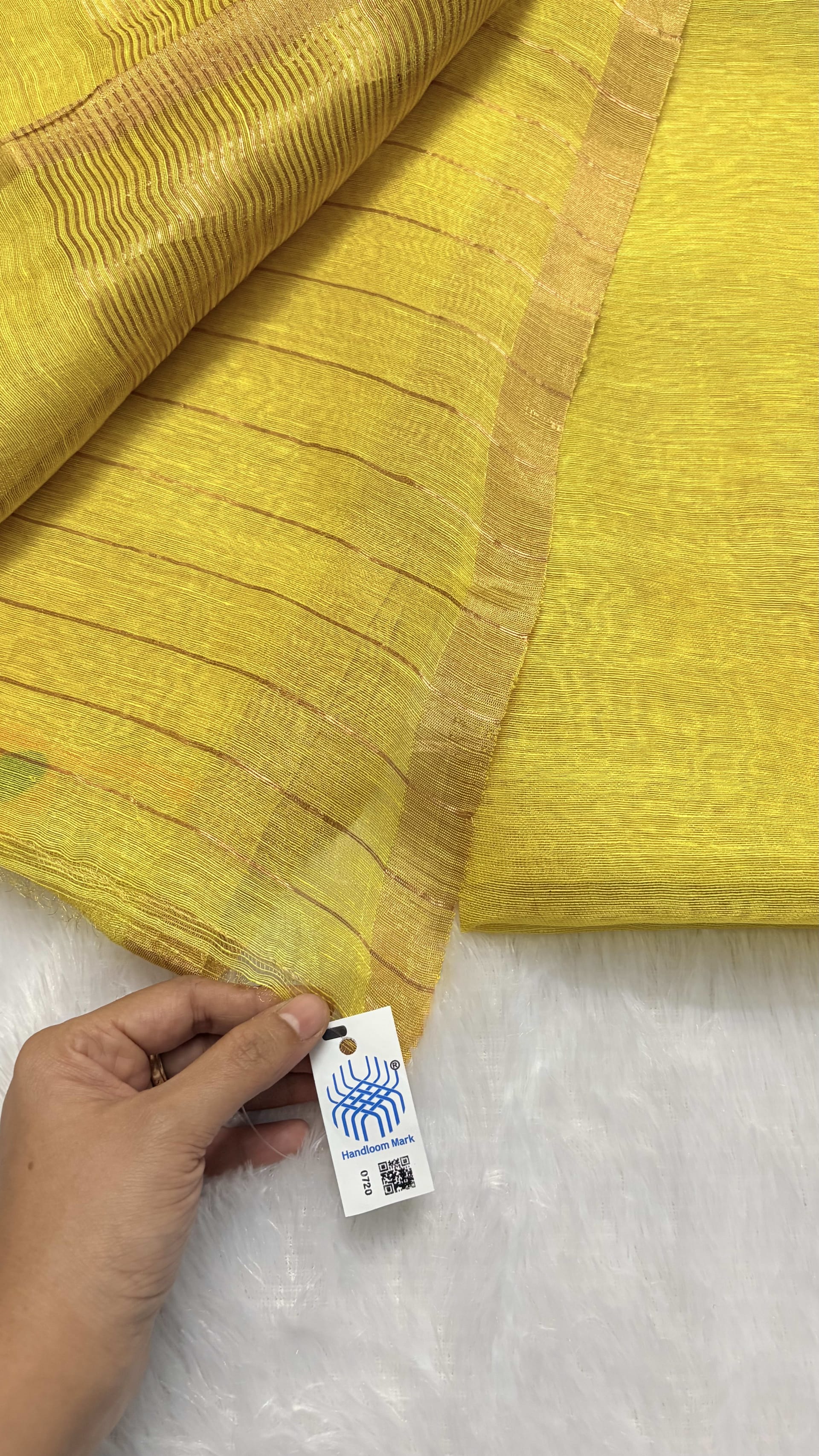 Pure Silk Linen saree with Jamdani Pallu - Yellow — Yellow Chanderi Linen saree