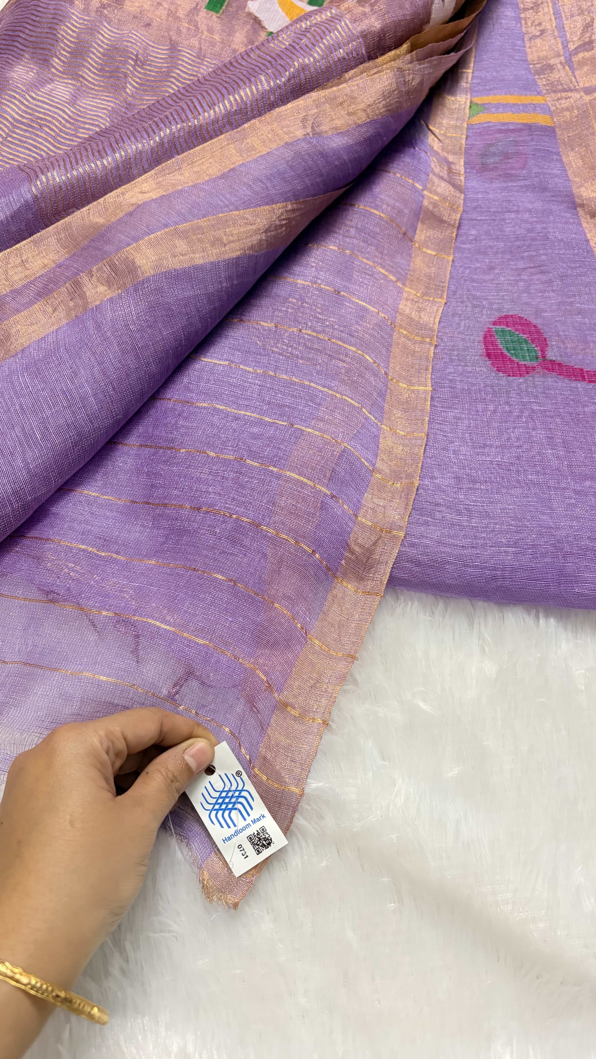 Pure Silk Linen saree with Jamdani Pallu - Lavender — Purple/Lavender Chanderi Linen saree