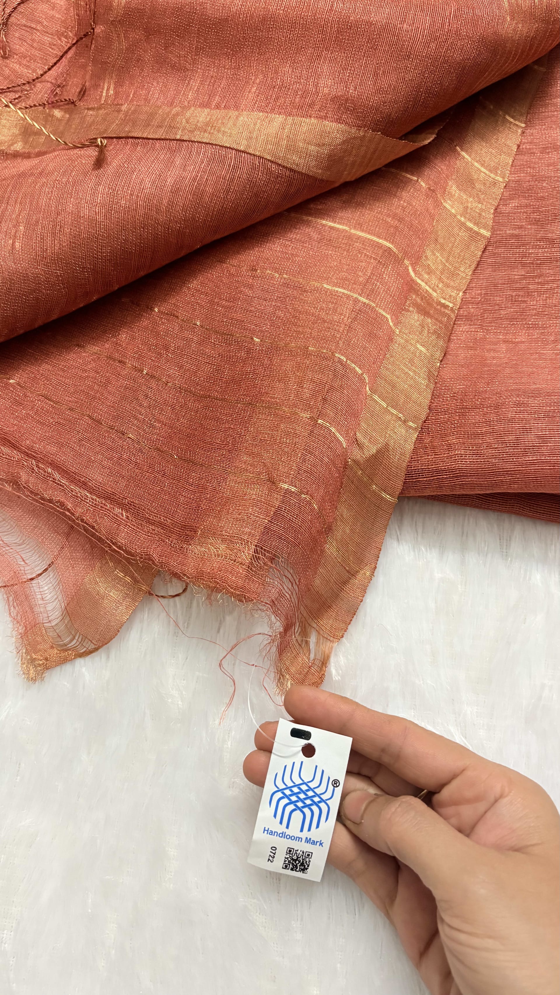 Pure Silk Linen saree with Jamdani Pallu - Copper Brown — Brown Chanderi Linen saree