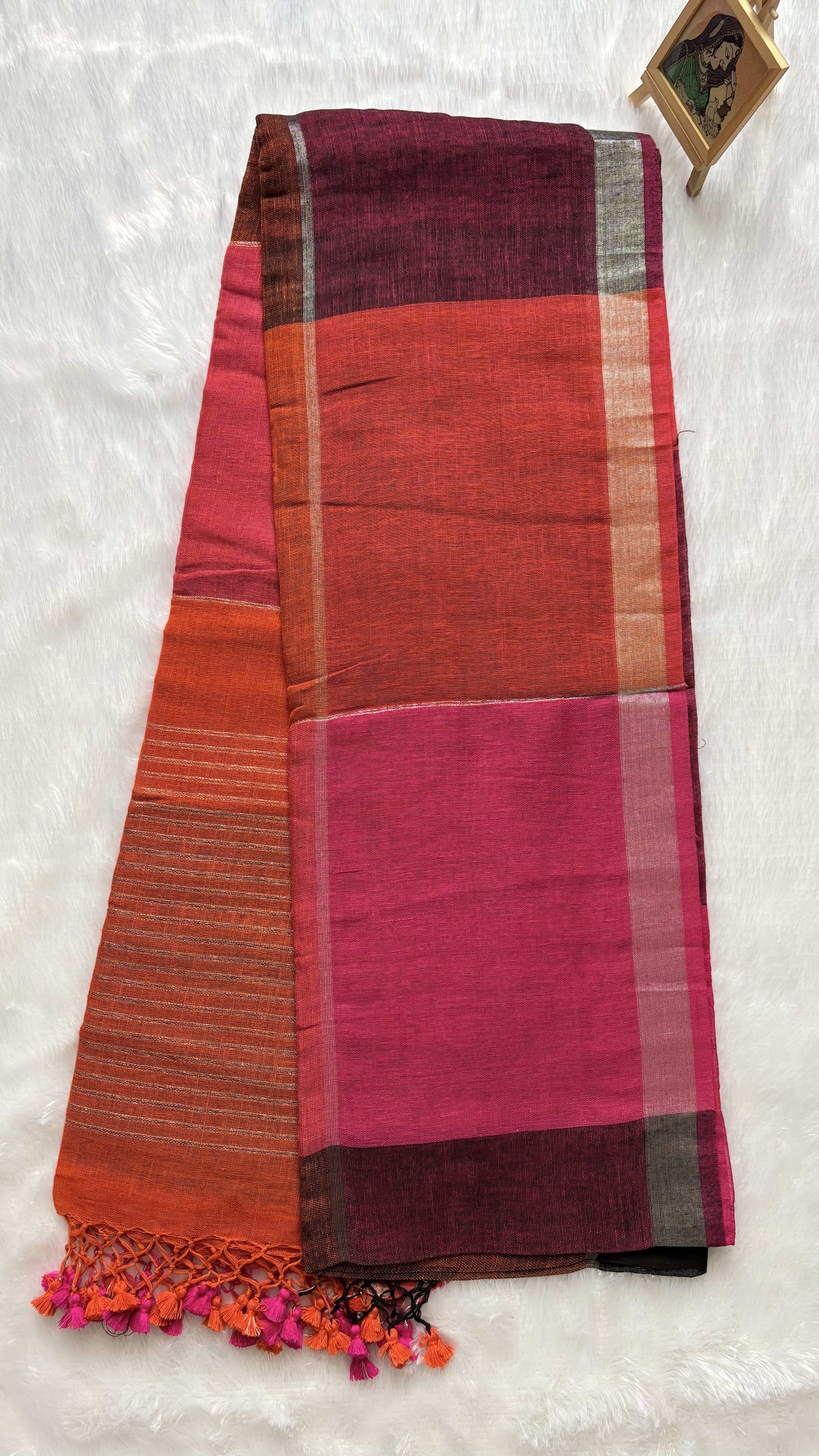 Linen Sarees with Big Checks - Red — Red/Maroon Chanderi Linen saree