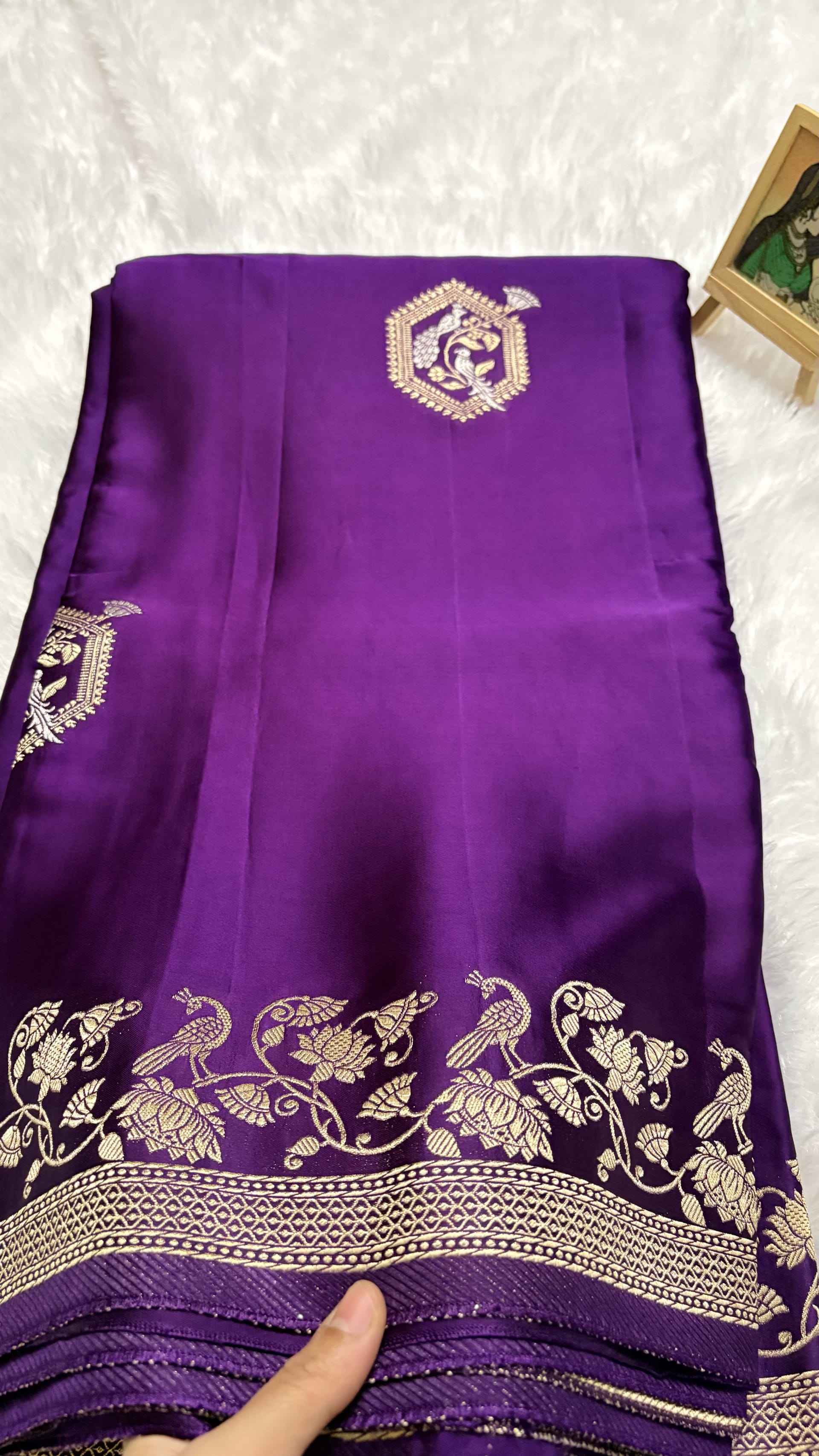 Mashru Silk Saree Self - Purple — Purple/Lavender Banarasi Mashru saree