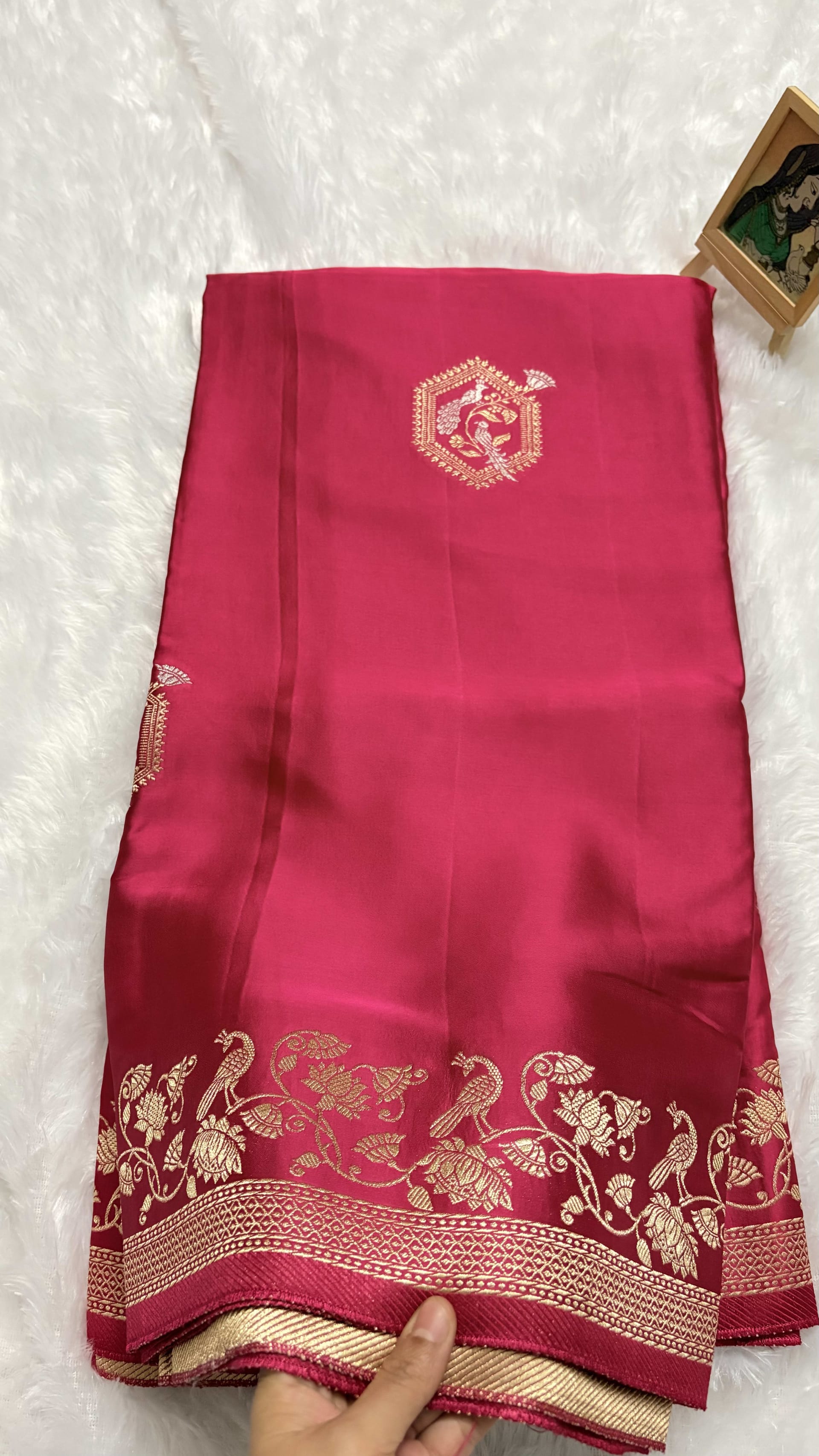 Mashru Silk Saree Self - Pink — Pink/Peach Banarasi Mashru saree