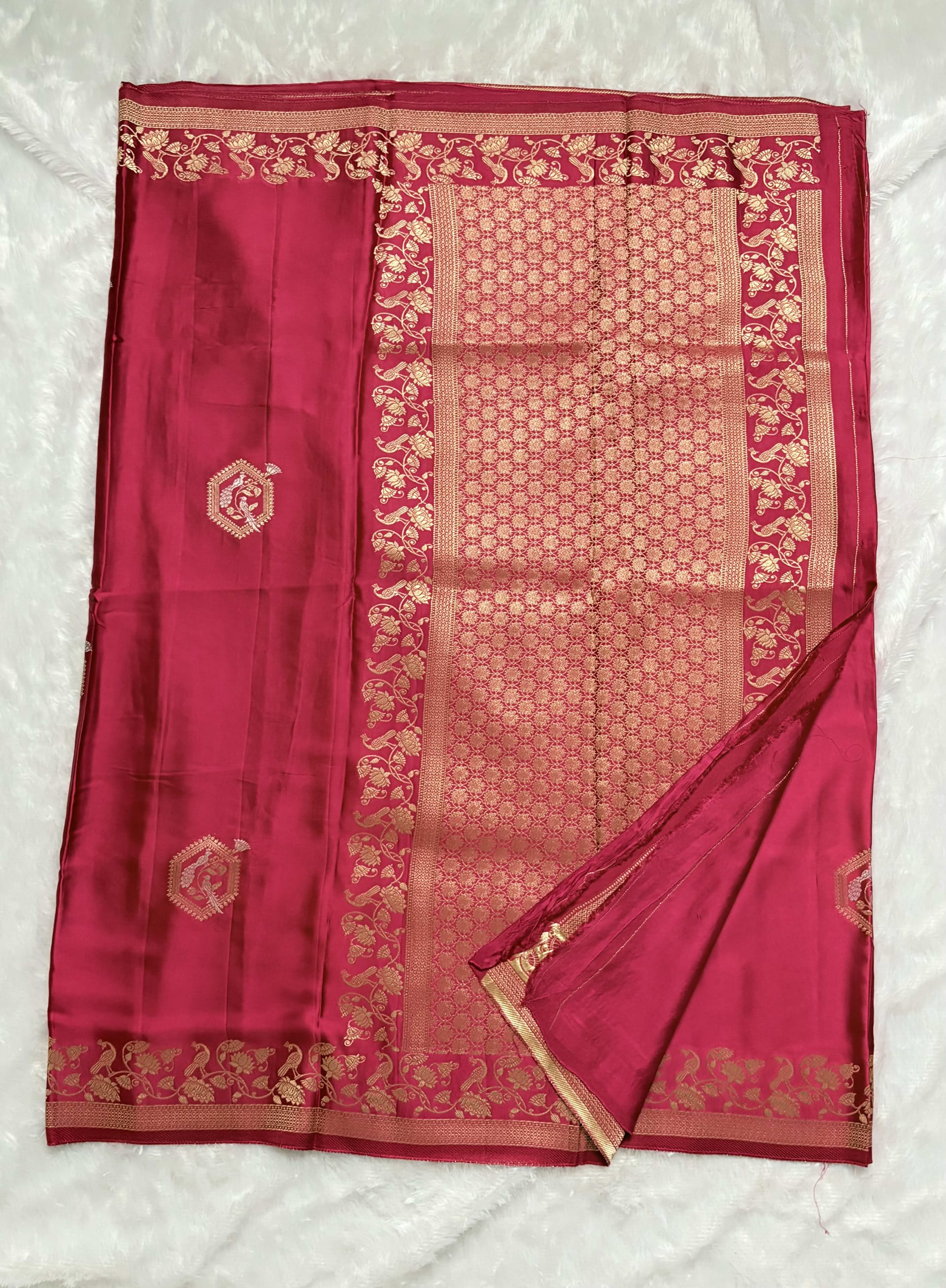 Mashru Silk Saree Self - Pink — Pink/Peach Banarasi Mashru saree