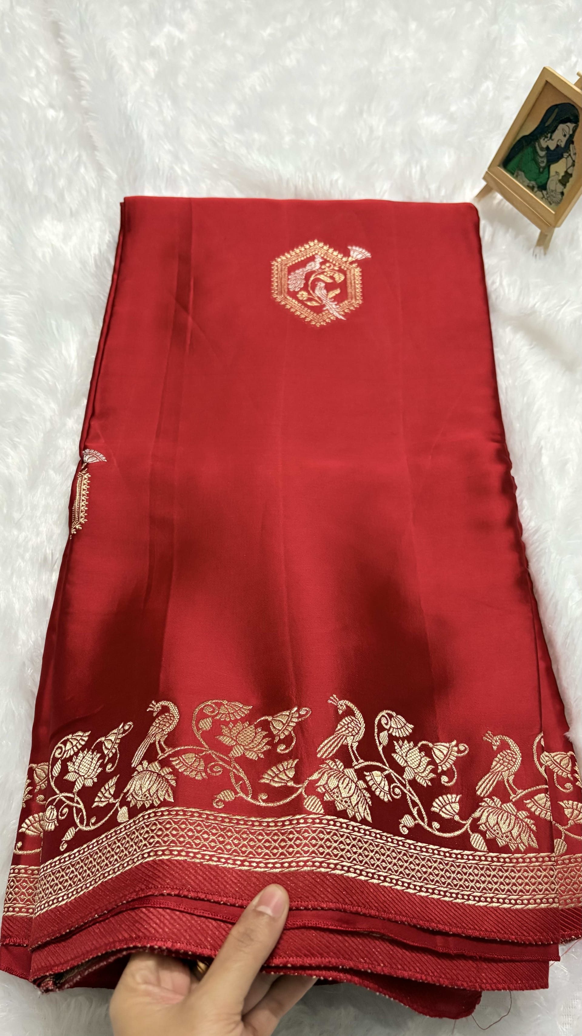 Mashru Silk Saree Self - Red — Red/Maroon Banarasi Mashru saree