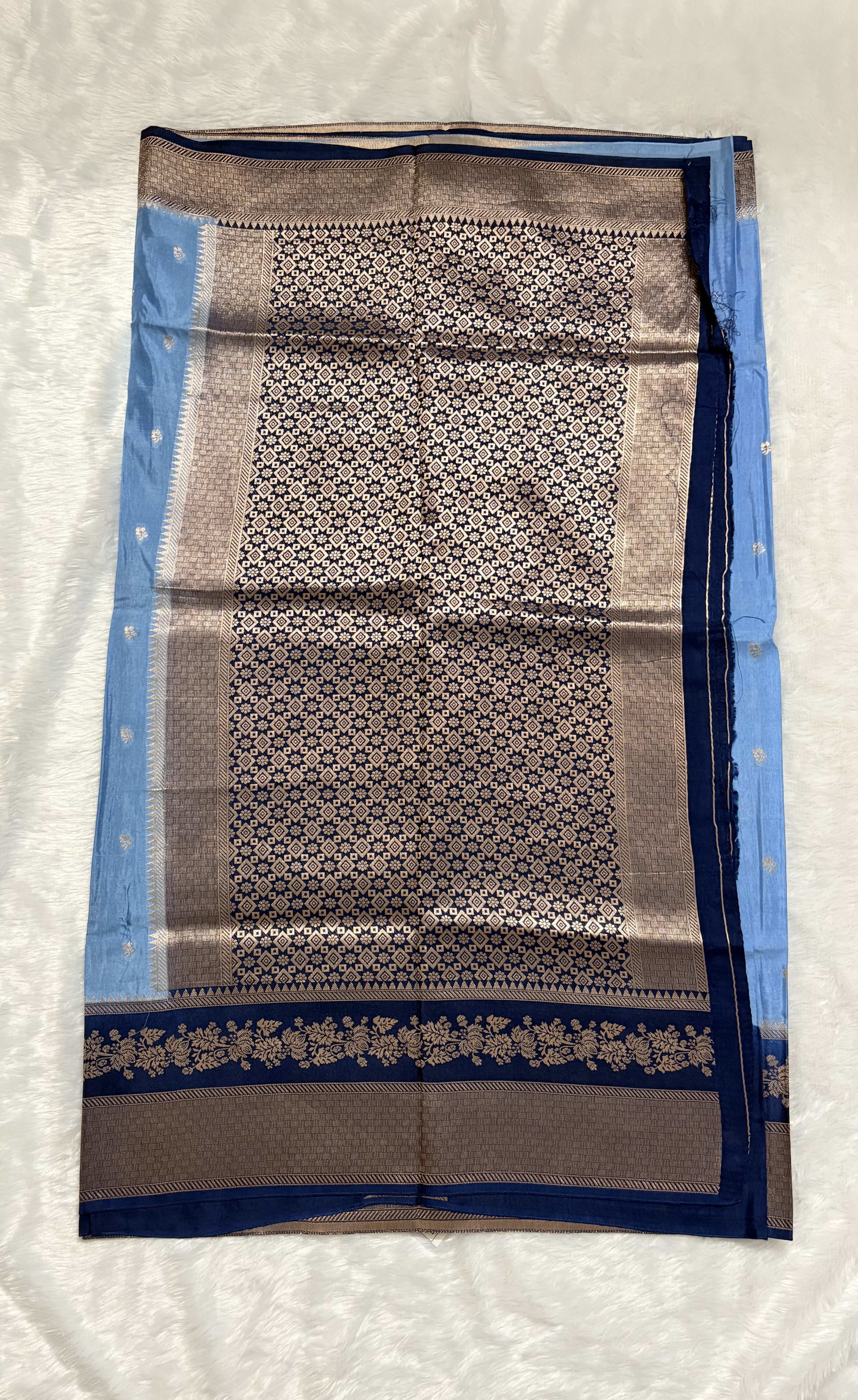 Viscose Silk Saree - Ice blue and navy — Blue Banarasi Crepe saree