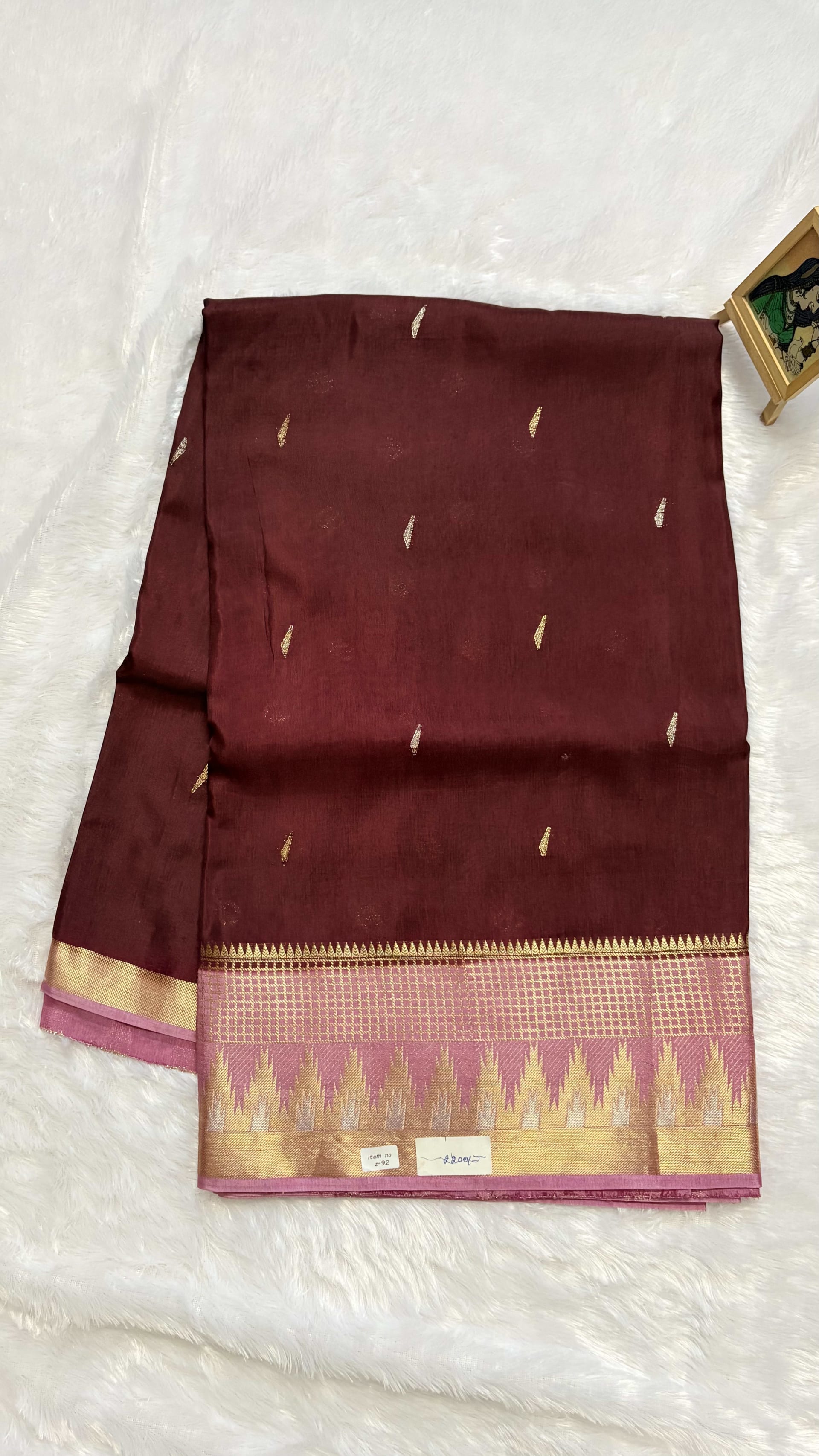 Viscose Silk Saree - Maroon and Baby pink temple — Red/Maroon Banarasi Crepe saree