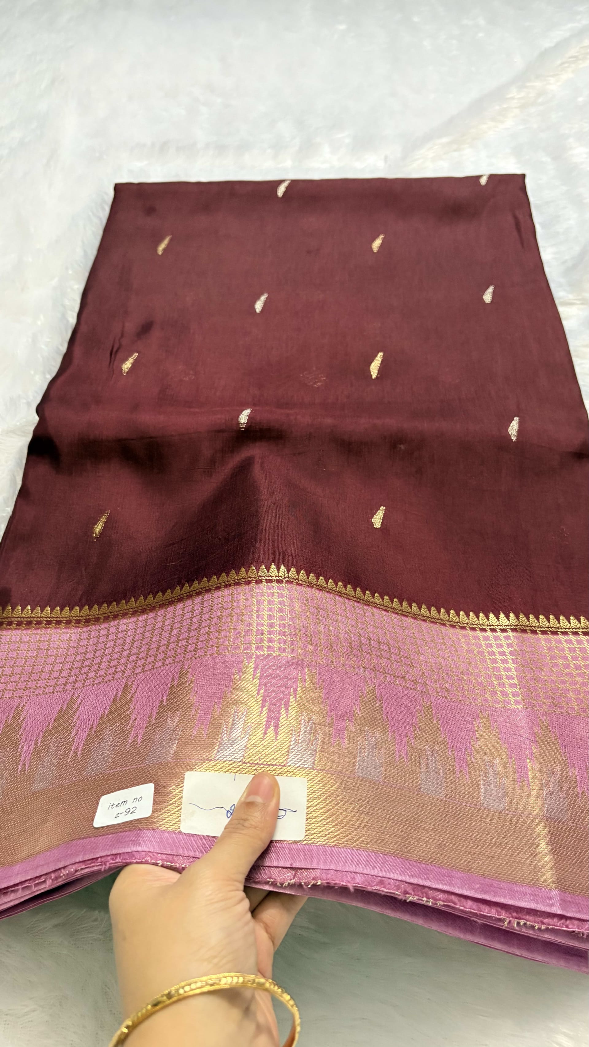 Viscose Silk Saree - Maroon and Baby pink temple — Red/Maroon Banarasi Crepe saree