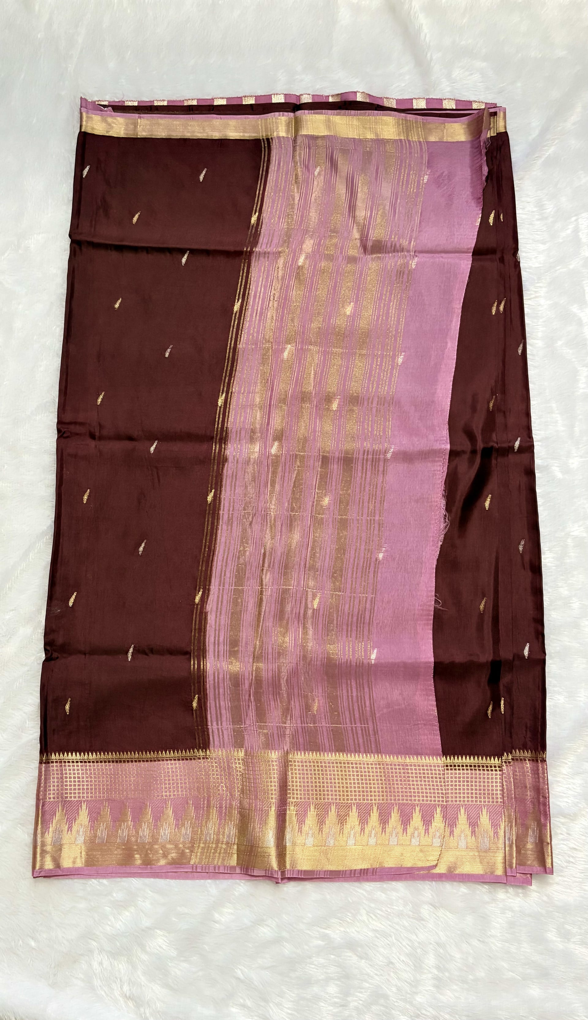 Viscose Silk Saree - Maroon and Baby pink temple — Red/Maroon Banarasi Crepe saree