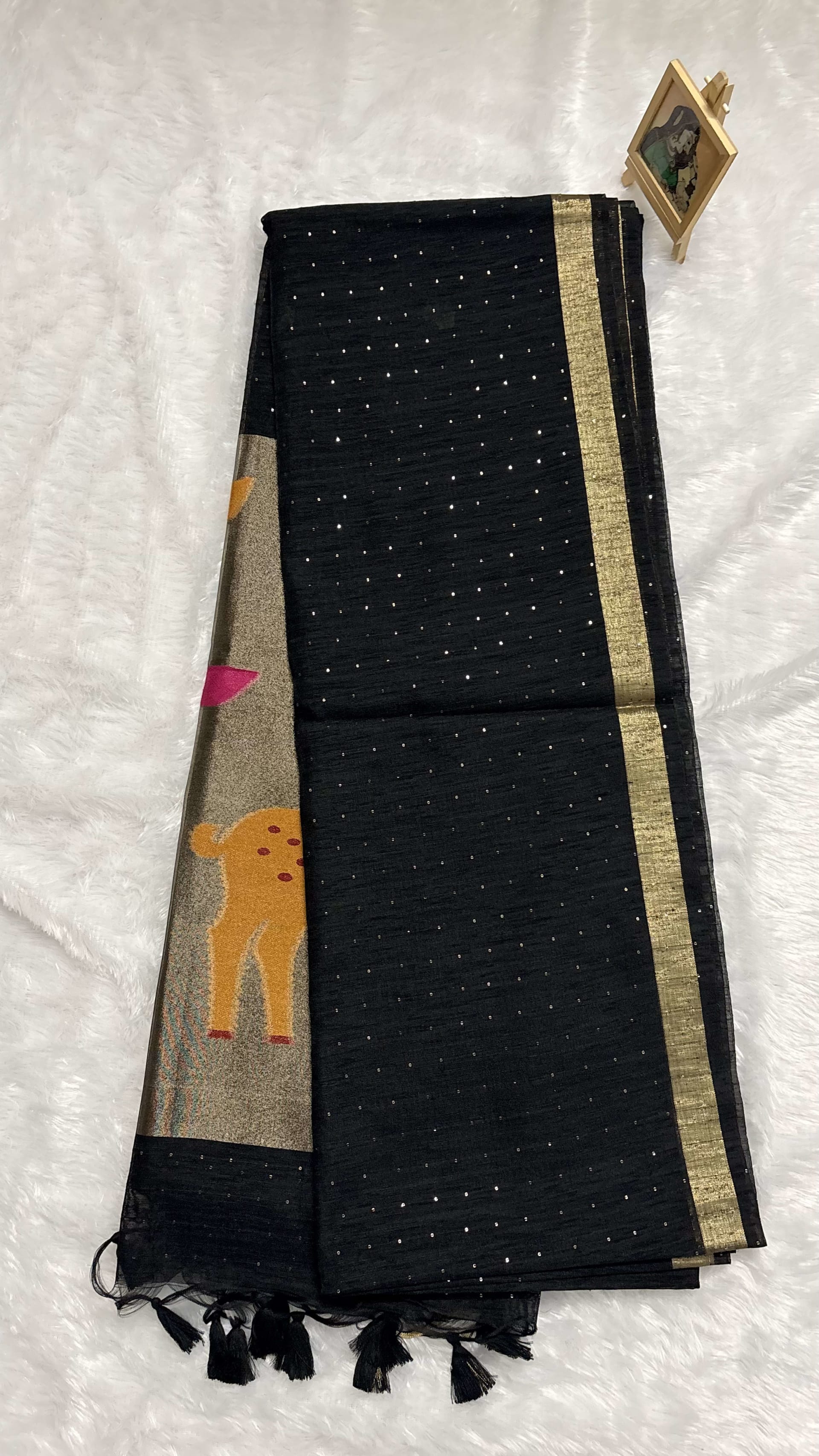 Jute Munga Sarees with Jamdani Pallu Black — Black/Grey Jamdani Jute Munga saree