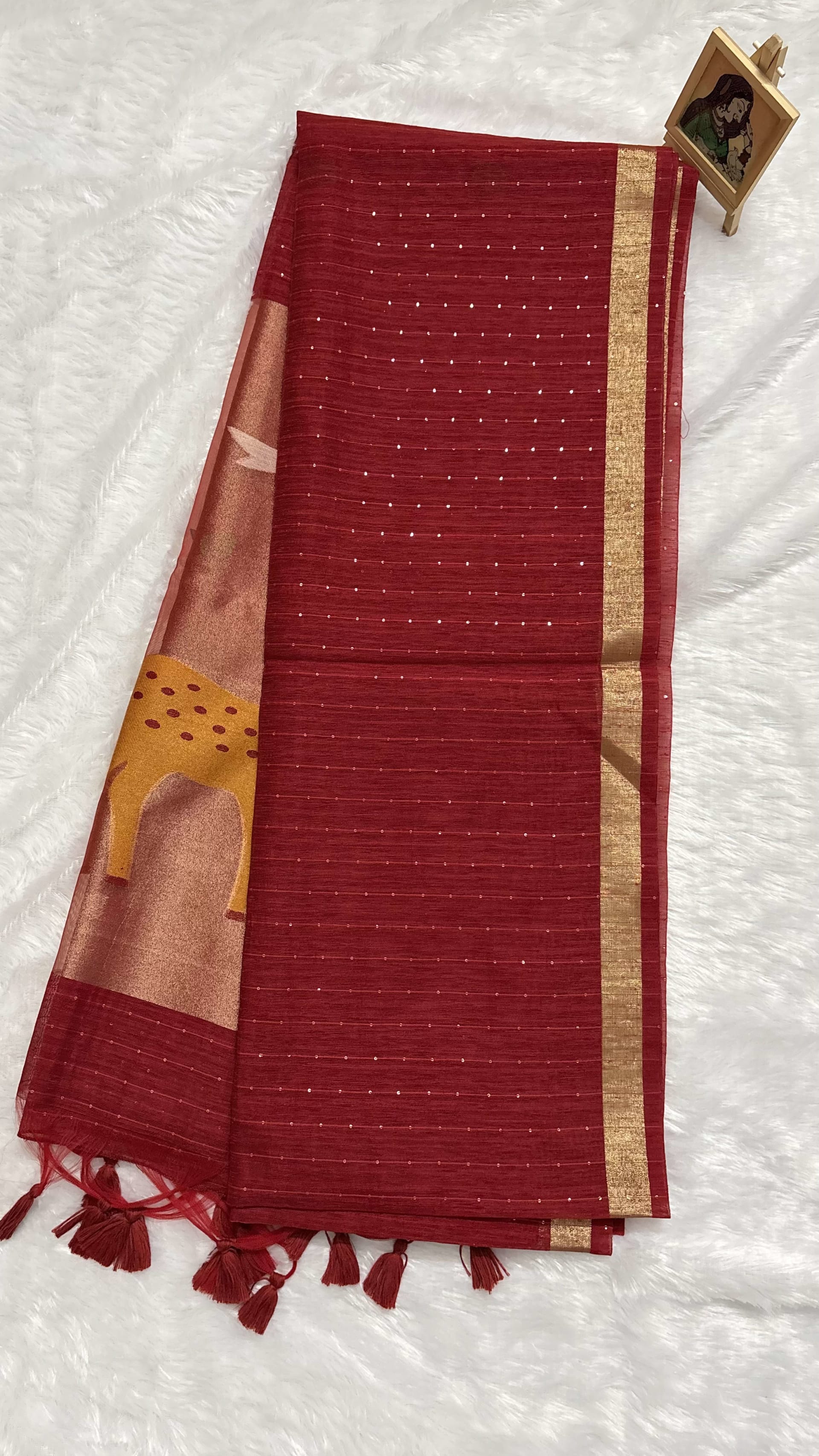 Jute Munga Sarees with Jamdani Pallu Red — Red/Maroon Jamdani Jute Munga saree