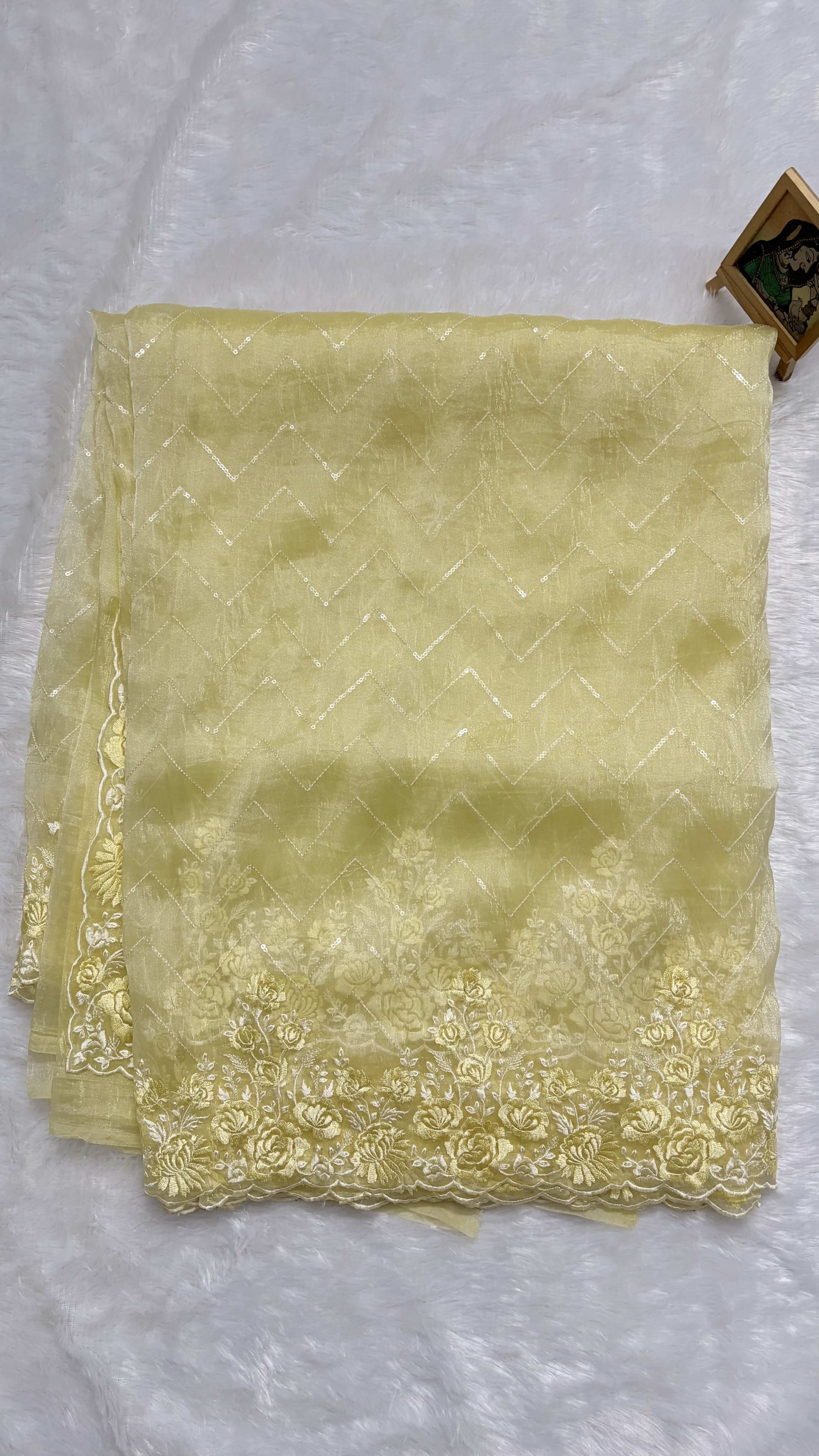Organza sarees with Embroidery - Lemon Yellow — Yellow Chanderi Organza saree