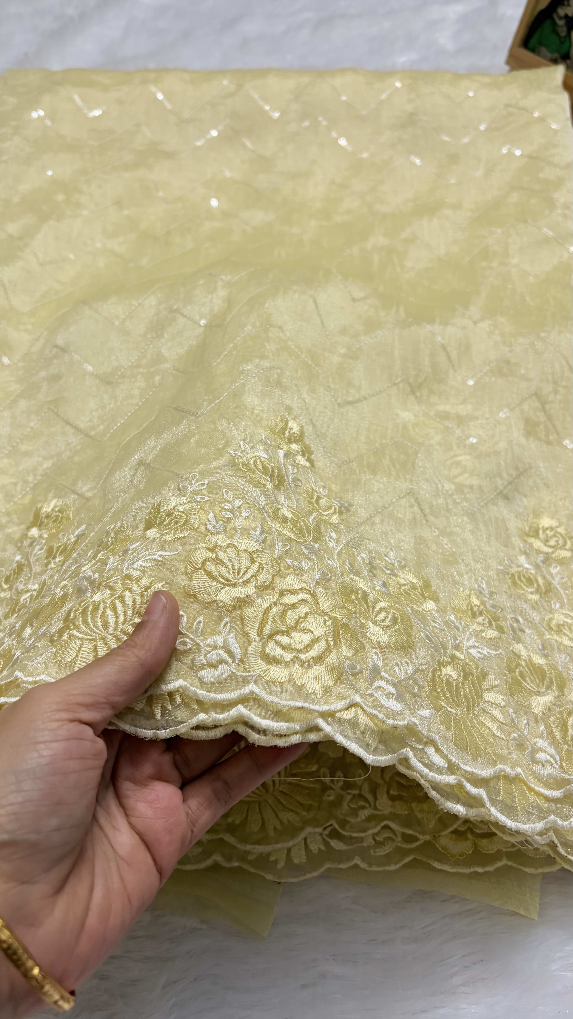 Organza sarees with Embroidery - Lemon Yellow — Yellow Chanderi Organza saree